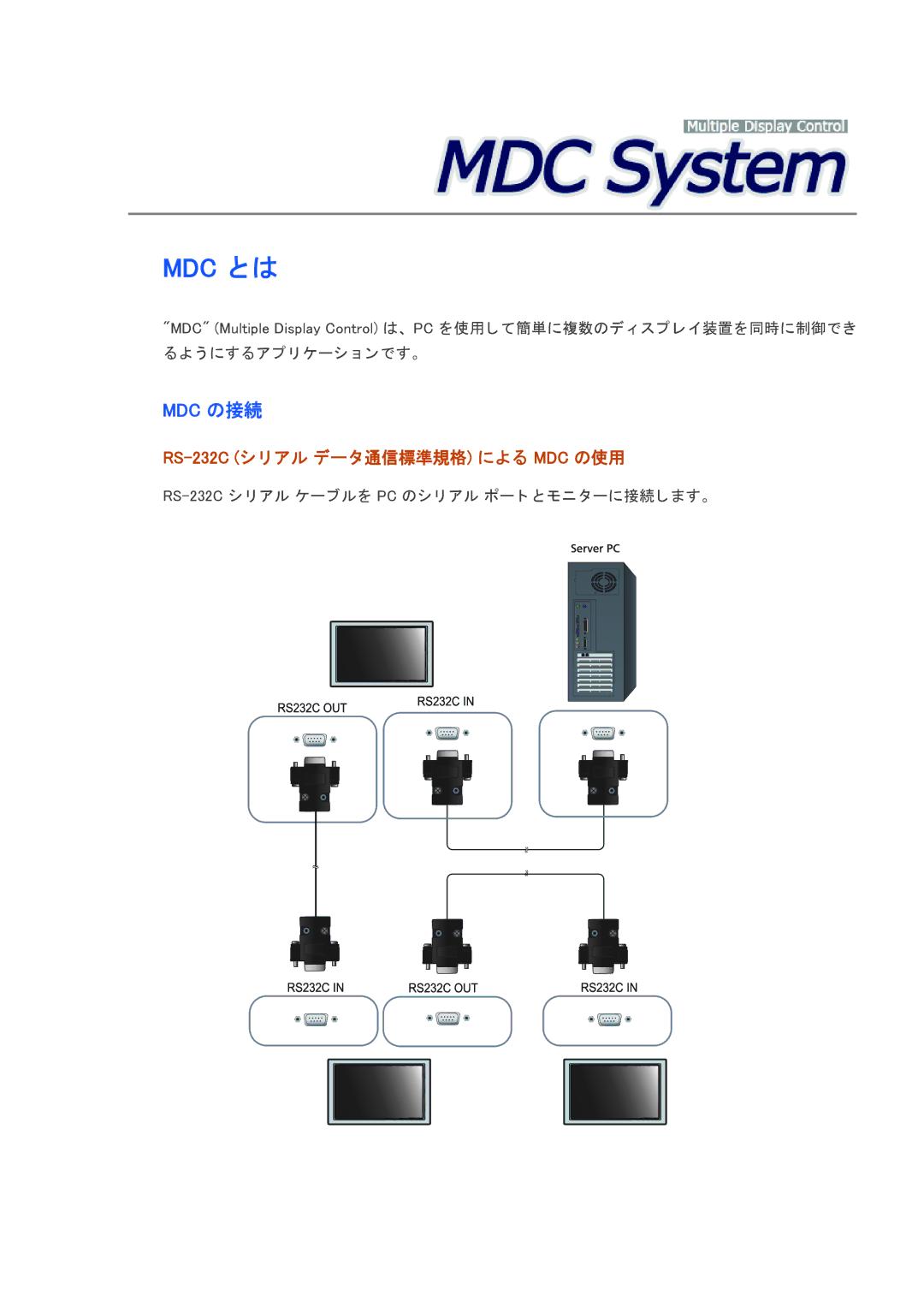 Samsung LH46CRPMBC/XJ, LH46CRPMBD/XJ, LH40CRPMBD/XJ, LH40CRPMBC/XJ manual Mdc とは, RS-232C シ リ アル データ通信標準規格 による MDC の使用 