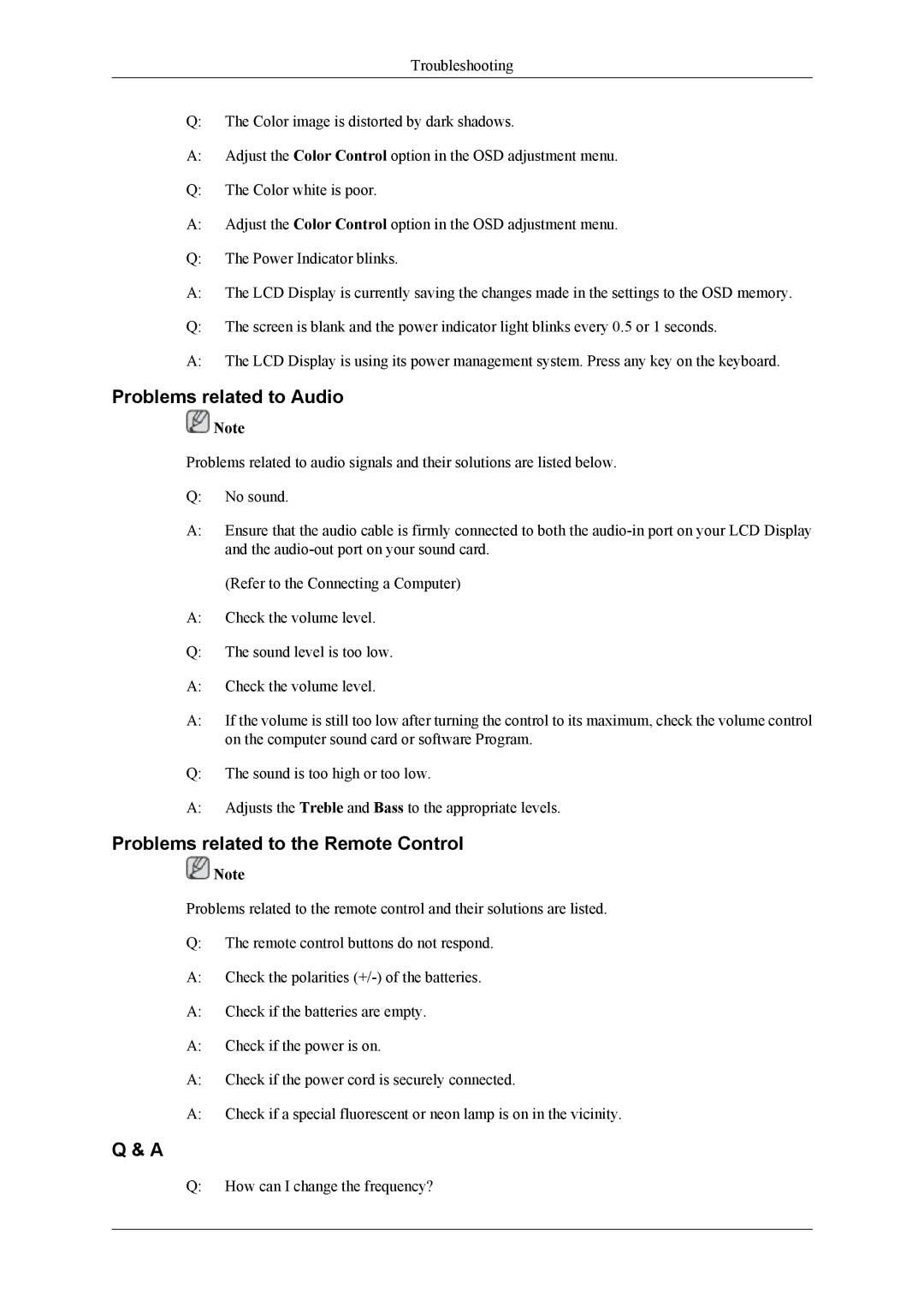 Samsung LH40CRPMBD/NG, LH46CRPMBD/EN, LH46CRPMBC/EN manual Problems related to Audio, Problems related to the Remote Control 