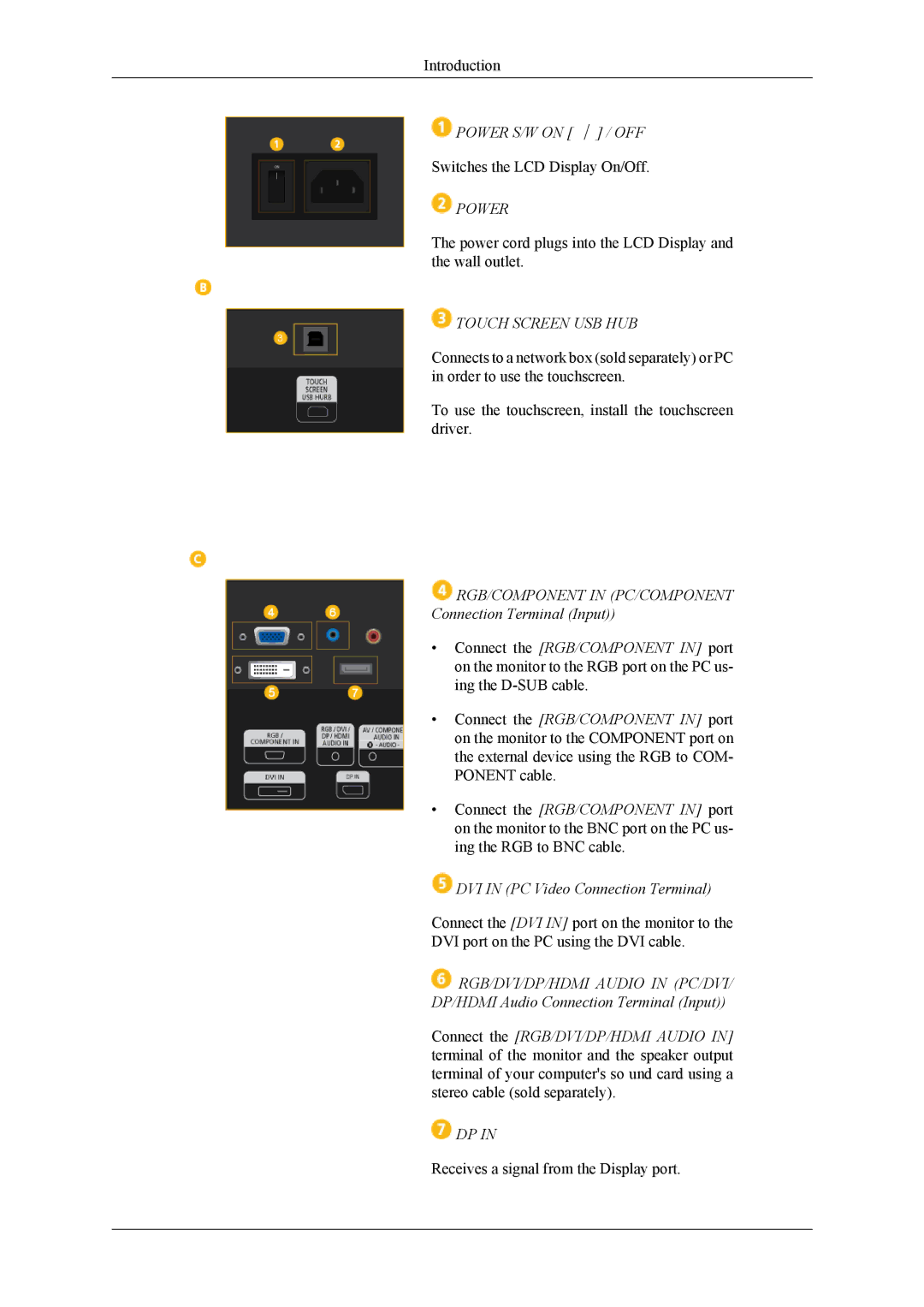 Samsung LH40CRPMBD/XJ, LH46CRPMBD/EN, LH46CRPMBC/EN, LH40CRPMBD/EN, LH40CRPMBC/EN, LH46CRPMBC/XJ Power, Touch Screen USB HUB 