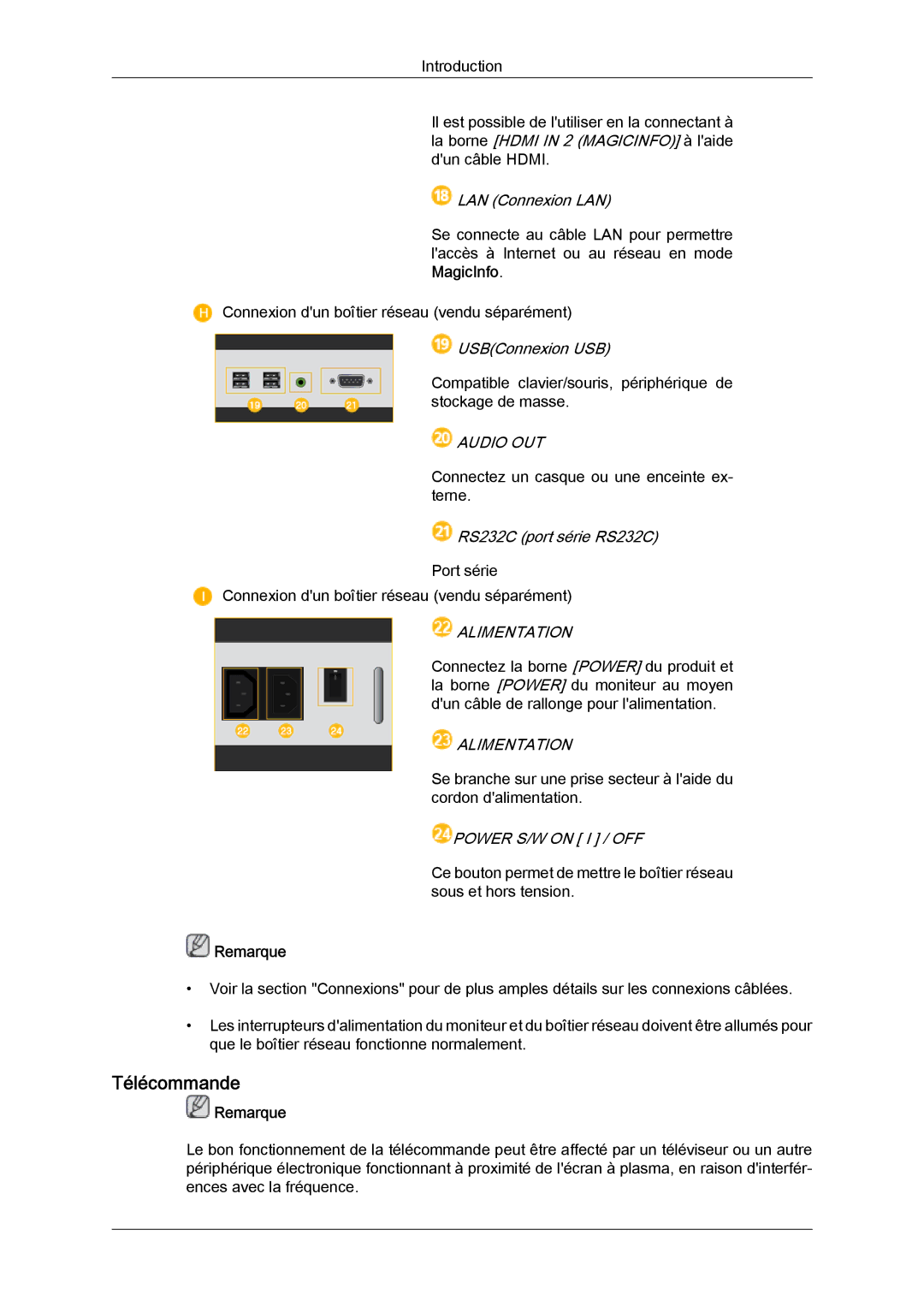 Samsung LH40CRPMBD/EN, LH46CRPMBD/EN, LH46CRPMBC/EN, LH40CRPMBC/EN manual Télécommande, Alimentation, Power S/W on I / OFF 