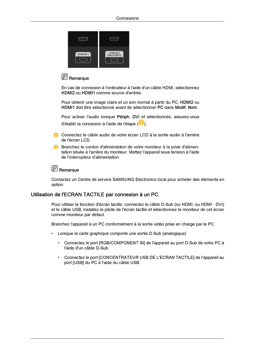 Samsung LH40CRPMBC/EN, LH46CRPMBD/EN, LH46CRPMBC/EN, LH40CRPMBD/EN manual Utilisation de lECRAN Tactile par connexion à un PC 