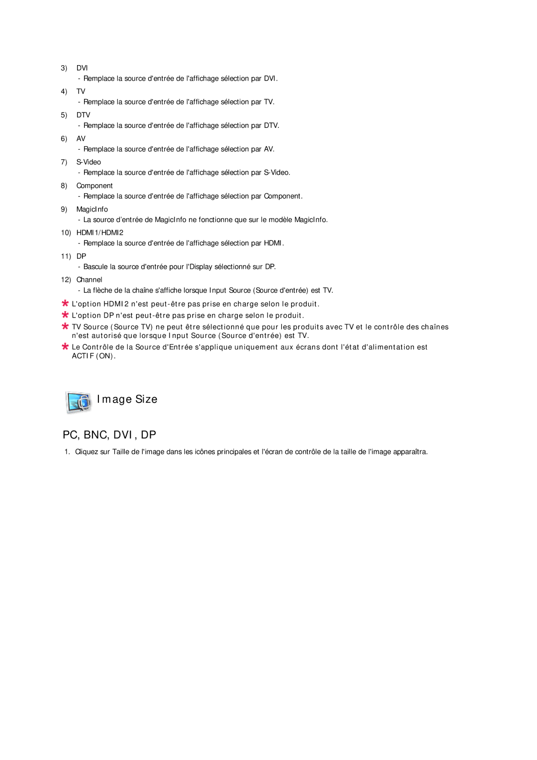 Samsung LH46CRPMBD/EN, LH46CRPMBC/EN, LH40CRPMBD/EN, LH40CRPMBC/EN manual Image Size, HDMI1/HDMI2 