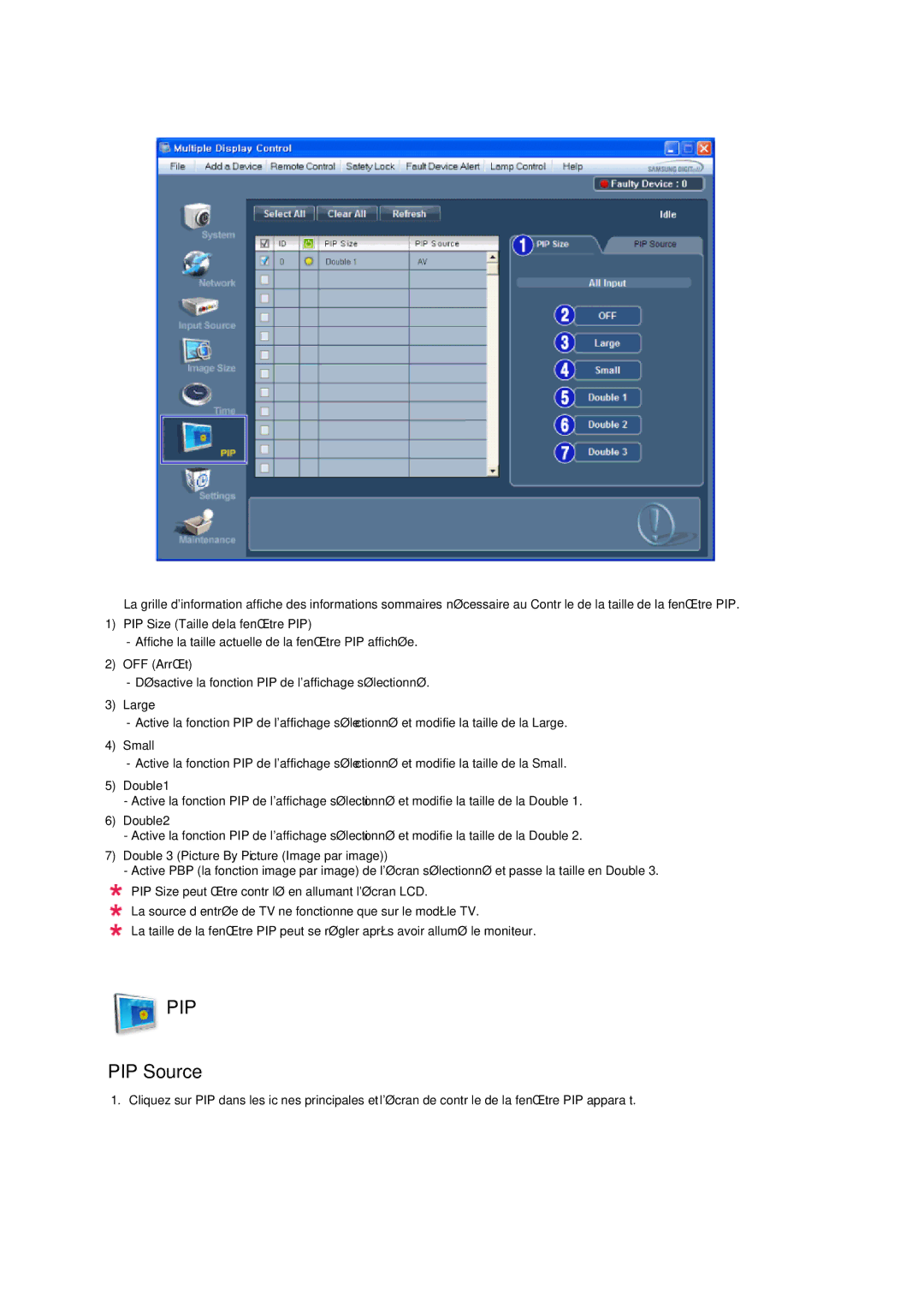 Samsung LH40CRPMBD/EN, LH46CRPMBD/EN, LH46CRPMBC/EN, LH40CRPMBC/EN manual PIP Source 