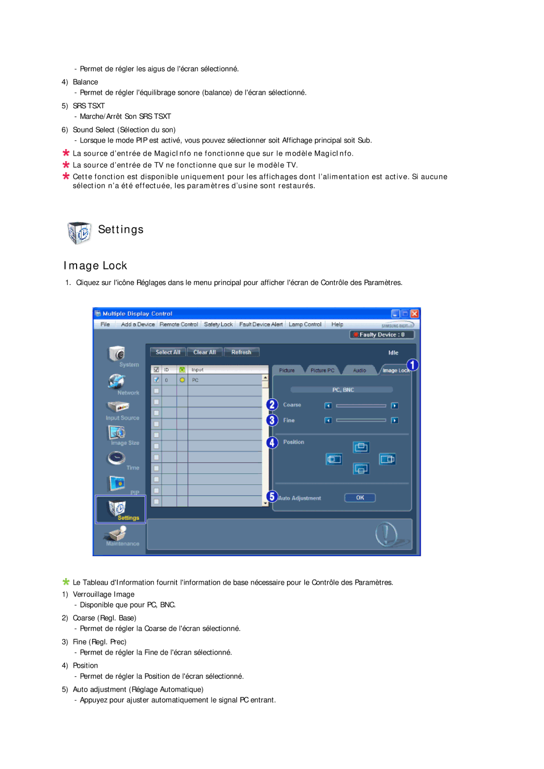 Samsung LH40CRPMBC/EN, LH46CRPMBD/EN, LH46CRPMBC/EN, LH40CRPMBD/EN manual Settings Image Lock, SRS Tsxt 