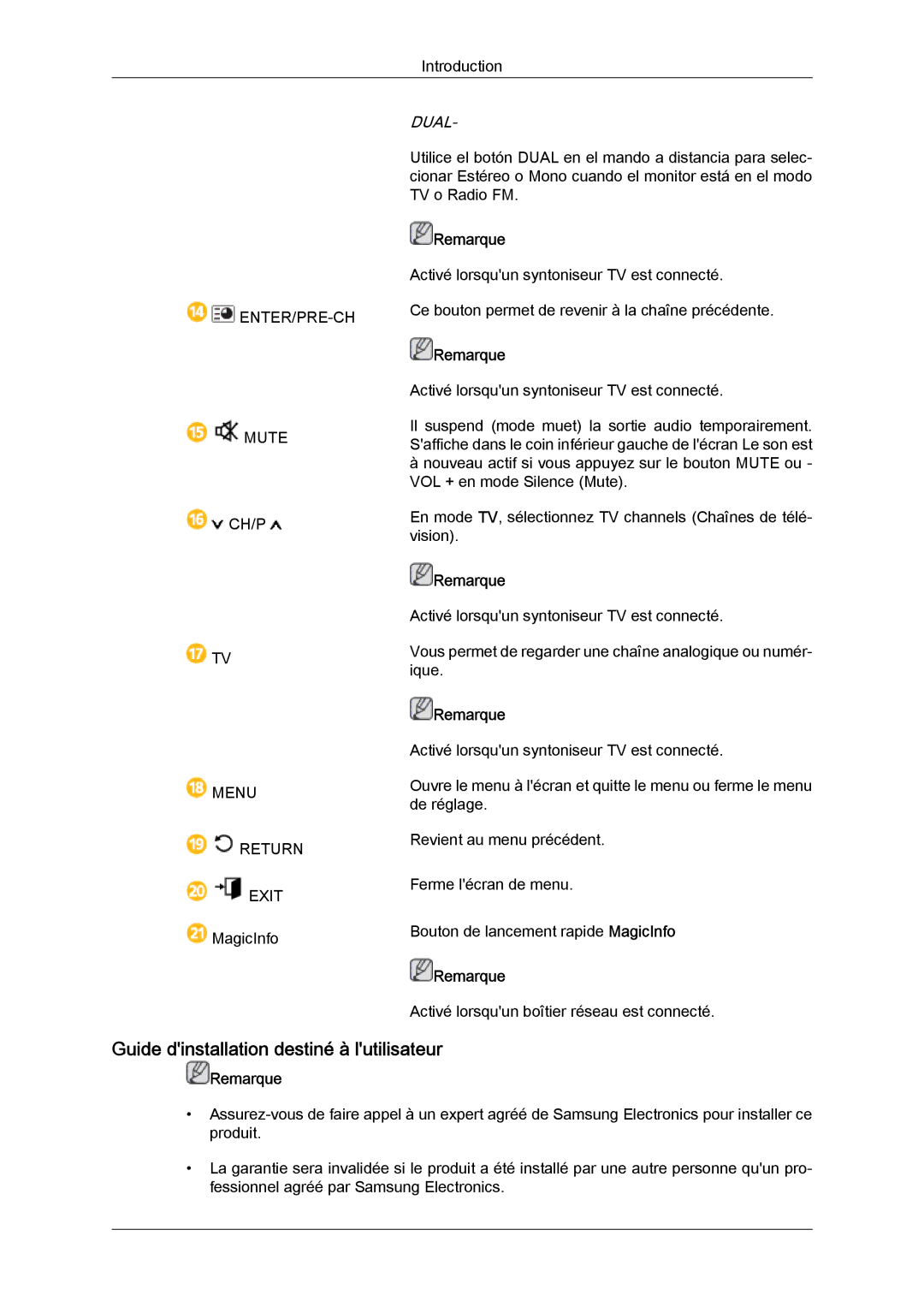 Samsung LH46CRPMBC/EN, LH46CRPMBD/EN, LH40CRPMBD/EN, LH40CRPMBC/EN manual Guide dinstallation destiné à lutilisateur, Dual 