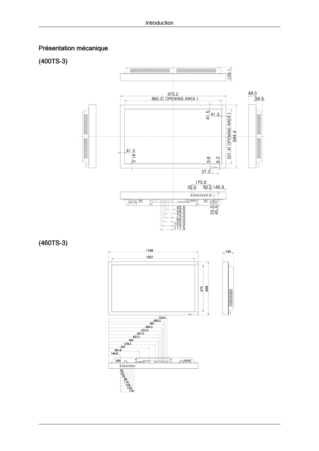 Samsung LH46CRPMBD/EN, LH46CRPMBC/EN, LH40CRPMBD/EN, LH40CRPMBC/EN manual Présentation mécanique 400TS-3 460TS-3 