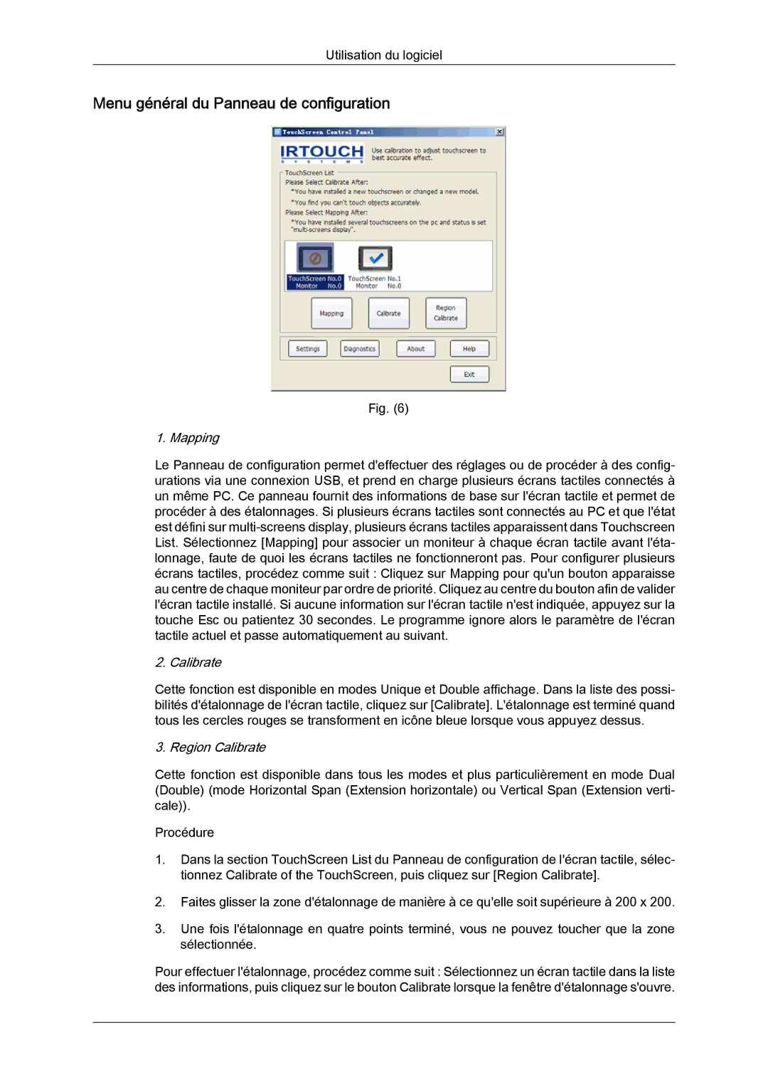 Samsung LH46CRPMBD/EN, LH46CRPMBC/EN, LH40CRPMBD/EN Menu général du Panneau de configuration, Mapping, Region Calibrate 