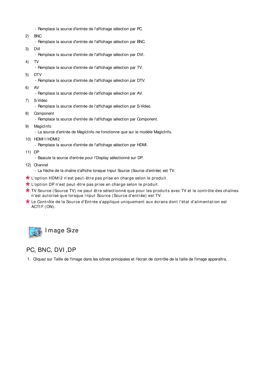 Samsung LH46CRPMBC/EN, LH46CRPMBD/EN, LH40CRPMBD/EN, LH40CRPMBC/EN manual Image Size, HDMI1/HDMI2 