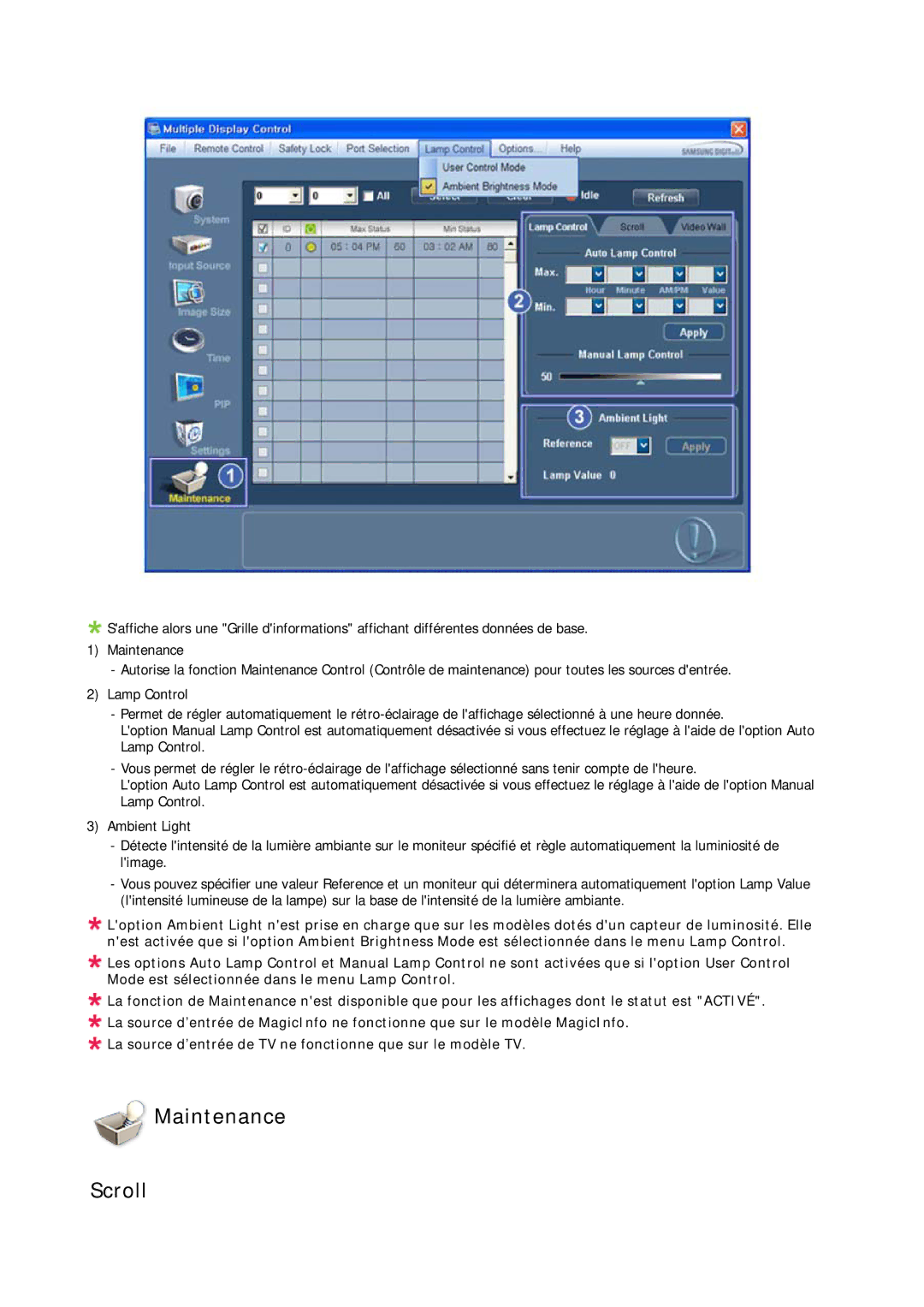 Samsung LH40CRPMBD/EN, LH46CRPMBD/EN, LH46CRPMBC/EN, LH40CRPMBC/EN manual Maintenance Scroll 