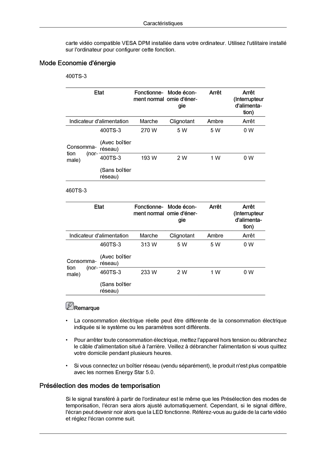 Samsung LH46CRPMBD/EN, LH46CRPMBC/EN, LH40CRPMBD/EN, LH40CRPMBC/EN manual Présélection des modes de temporisation 