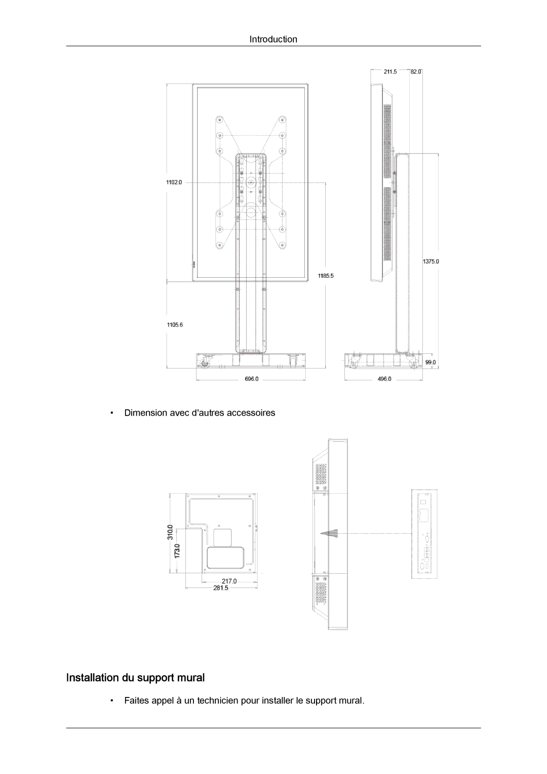 Samsung LH40CRPMBC/EN, LH46CRPMBD/EN, LH46CRPMBC/EN, LH40CRPMBD/EN manual Installation du support mural 