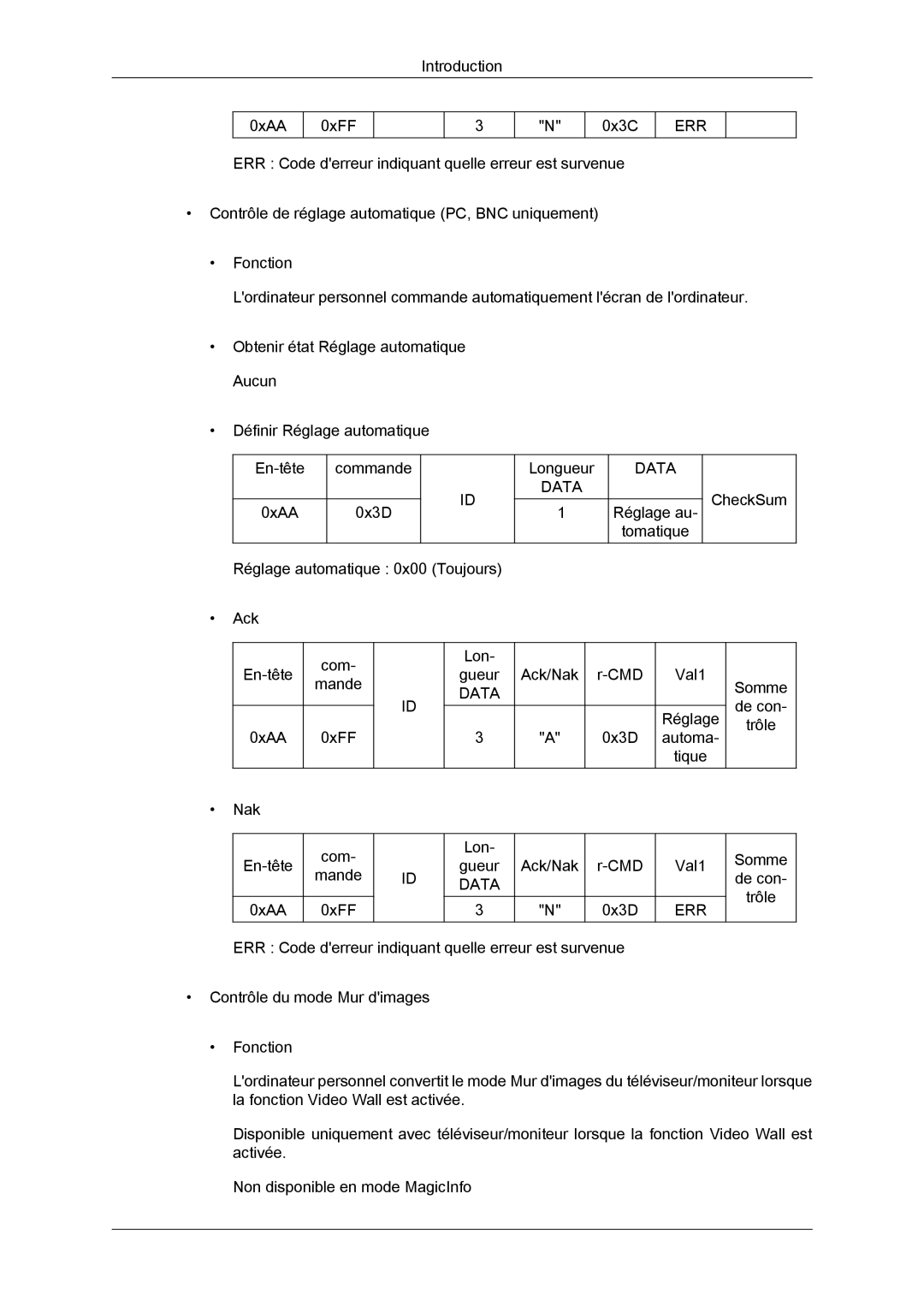 Samsung LH40CRPMBD/EN, LH46CRPMBD/EN, LH46CRPMBC/EN, LH40CRPMBC/EN manual Introduction 0xAA 0xFF 0x3C 