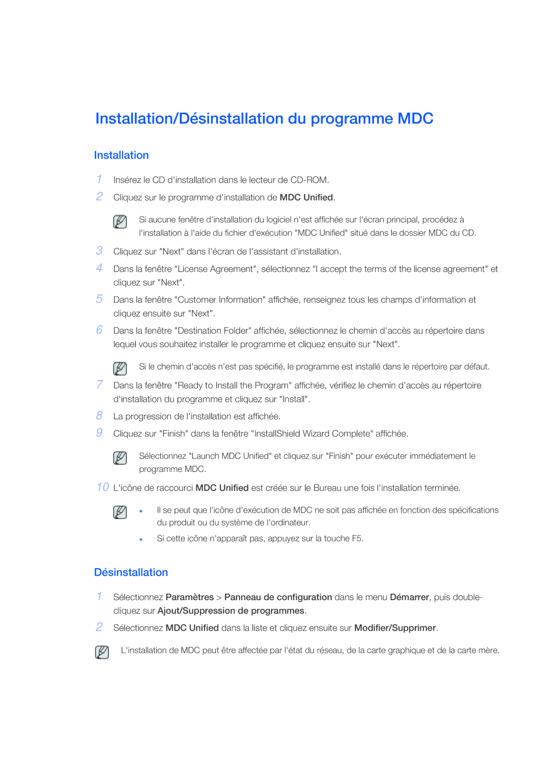 Samsung LH46CRPMBD/EN, LH46CRPMBC/EN, LH40CRPMBD/EN, LH40CRPMBC/EN manual Installation, Désinstallation 