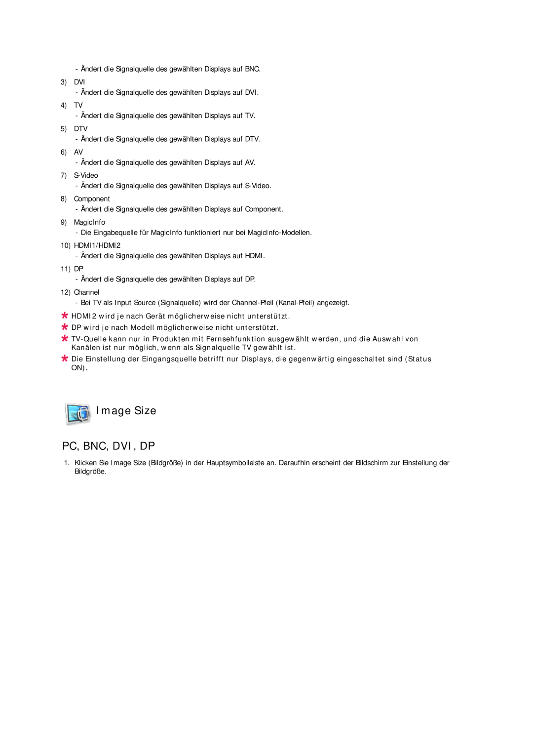 Samsung LH40CRPMBD/EN, LH46CRPMBD/EN, LH46CRPMBC/EN, LH40CRPMBC/EN manual Image Size, HDMI1/HDMI2 