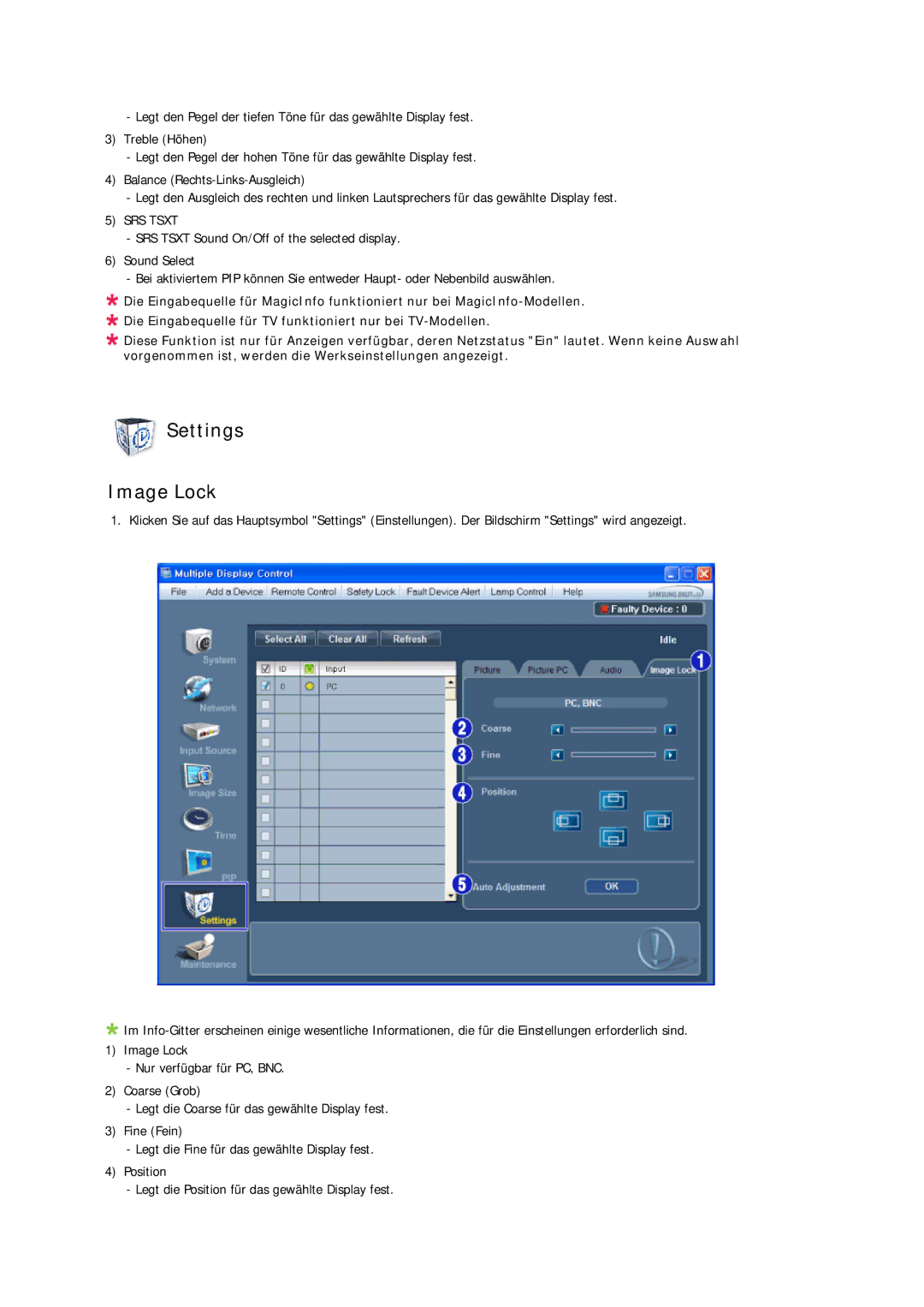 Samsung LH46CRPMBC/EN, LH46CRPMBD/EN, LH40CRPMBD/EN, LH40CRPMBC/EN manual Settings Image Lock, SRS Tsxt 