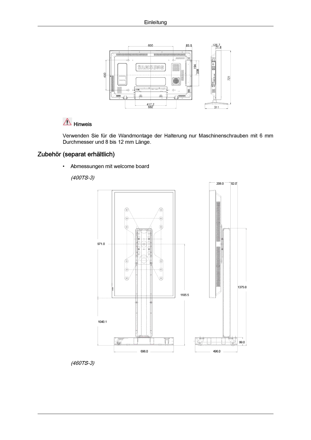 Samsung LH40CRPMBD/EN, LH46CRPMBD/EN, LH46CRPMBC/EN, LH40CRPMBC/EN manual Zubehör separat erhältlich 