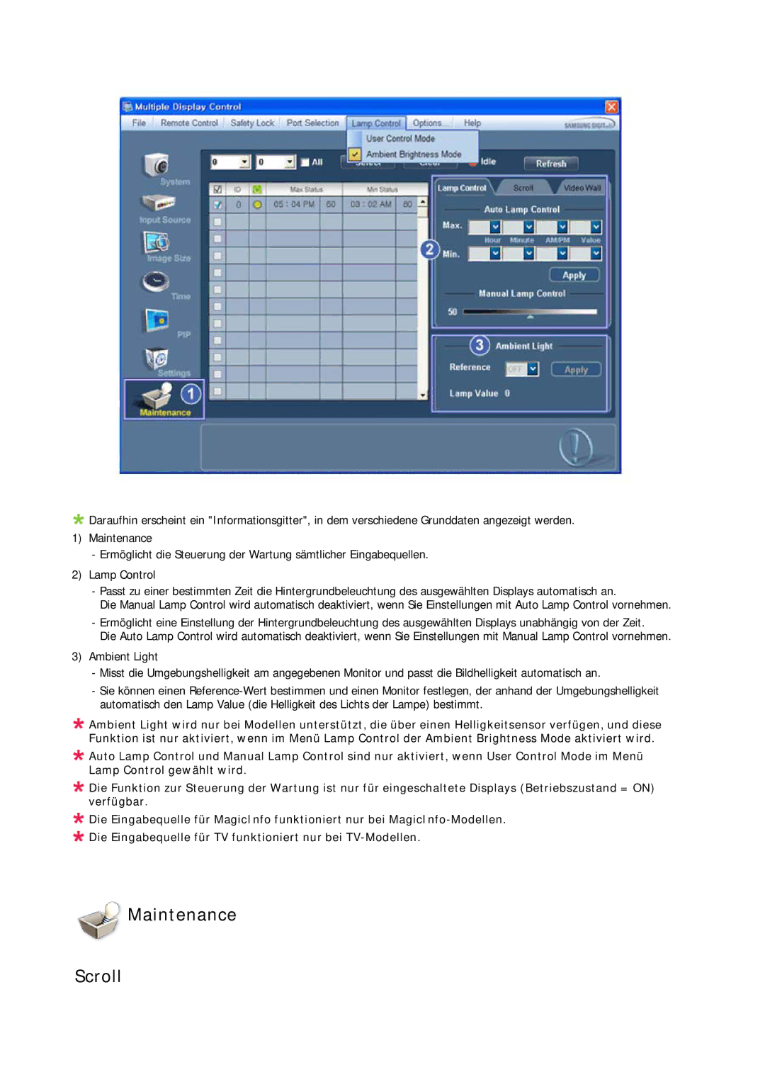 Samsung LH46CRPMBD/EN, LH46CRPMBC/EN, LH40CRPMBD/EN, LH40CRPMBC/EN manual Maintenance Scroll 