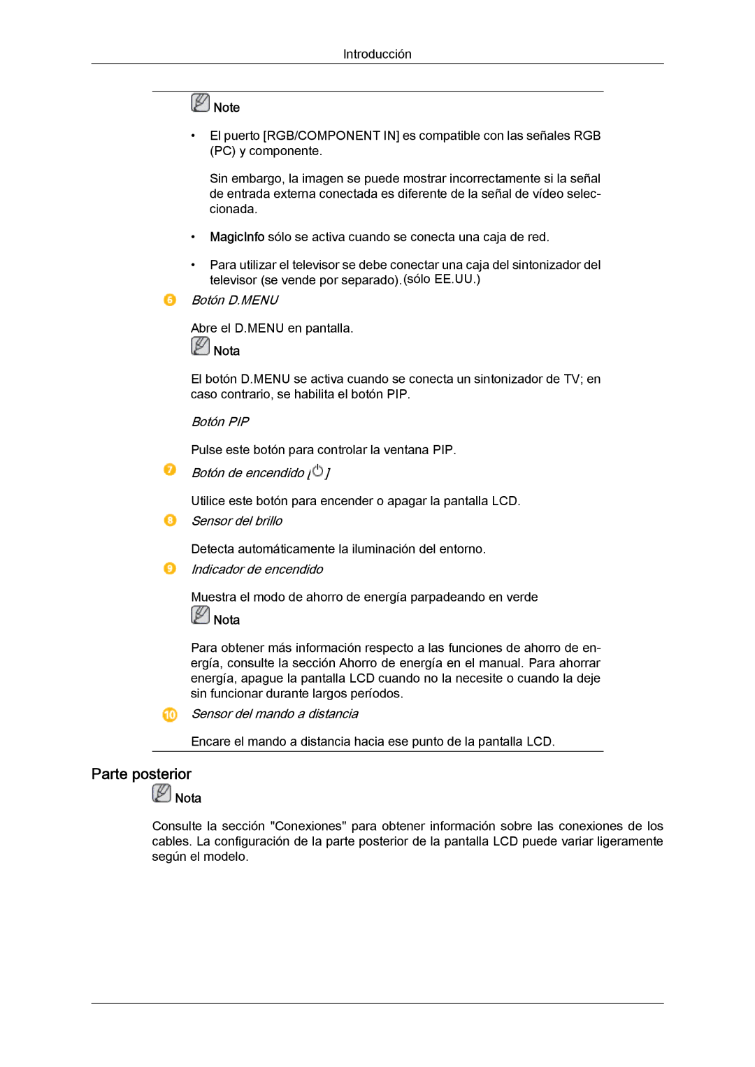 Samsung LH46CRPMBC/EN, LH46CRPMBD/EN, LH40CRPMBD/EN, LH40CRPMBC/EN manual Parte posterior 