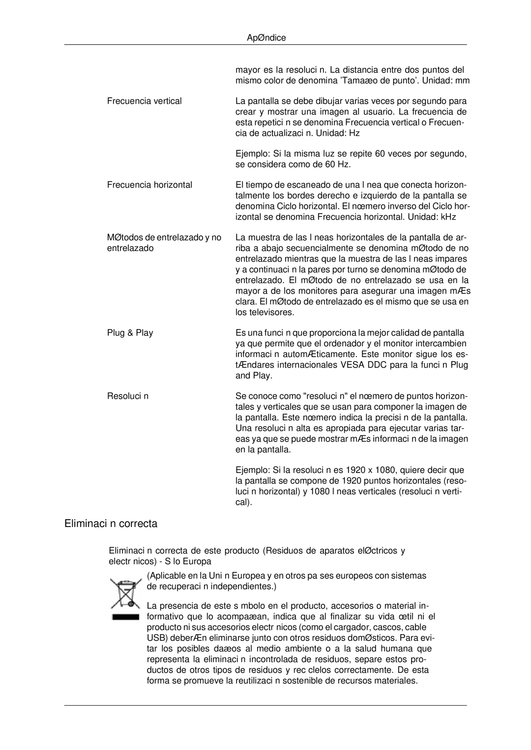 Samsung LH40CRPMBD/EN, LH46CRPMBD/EN, LH46CRPMBC/EN, LH40CRPMBC/EN manual Eliminación correcta 