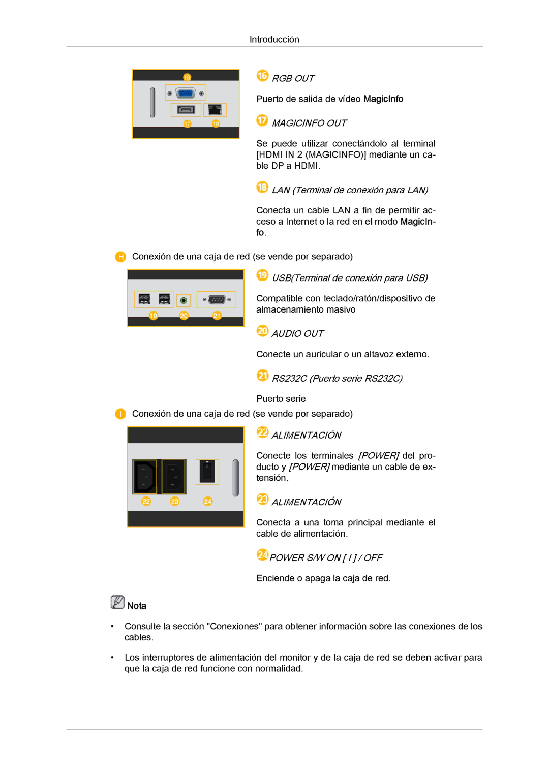 Samsung LH40CRPMBD/EN LAN Terminal de conexión para LAN, USBTerminal de conexión para USB, RS232C Puerto serie RS232C 