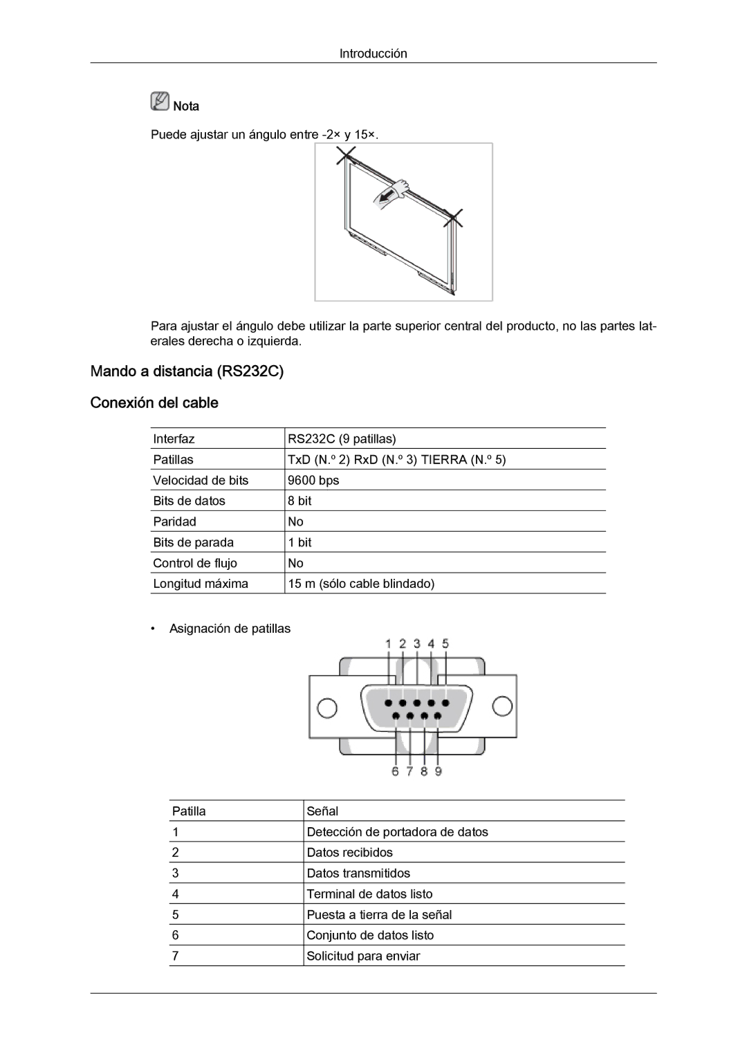 Samsung LH40CRPMBD/EN, LH46CRPMBD/EN, LH46CRPMBC/EN, LH40CRPMBC/EN manual Mando a distancia RS232C Conexión del cable, Nota 