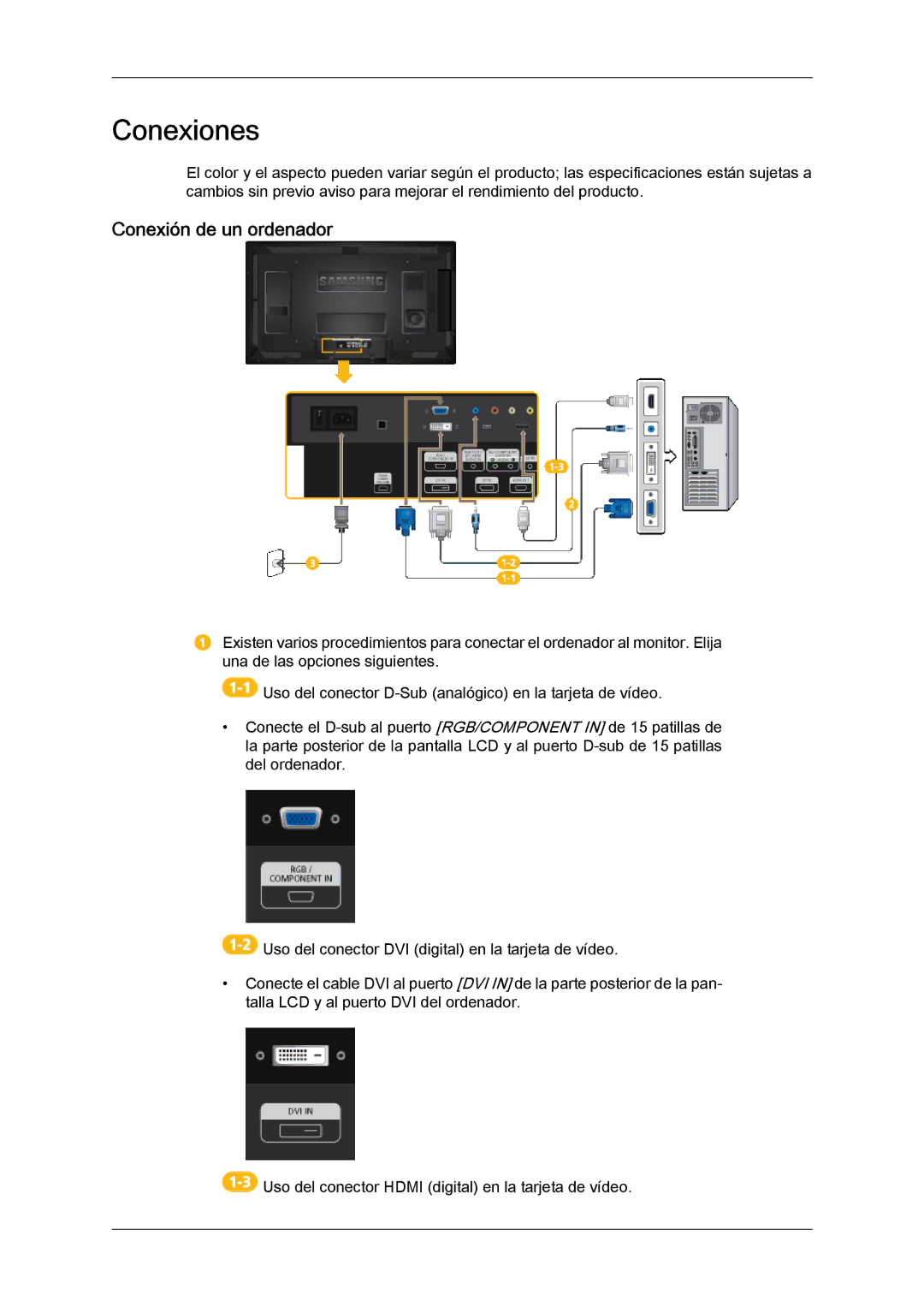 Samsung LH46CRPMBC/EN, LH46CRPMBD/EN, LH40CRPMBD/EN, LH40CRPMBC/EN manual Conexiones, Conexión de un ordenador 