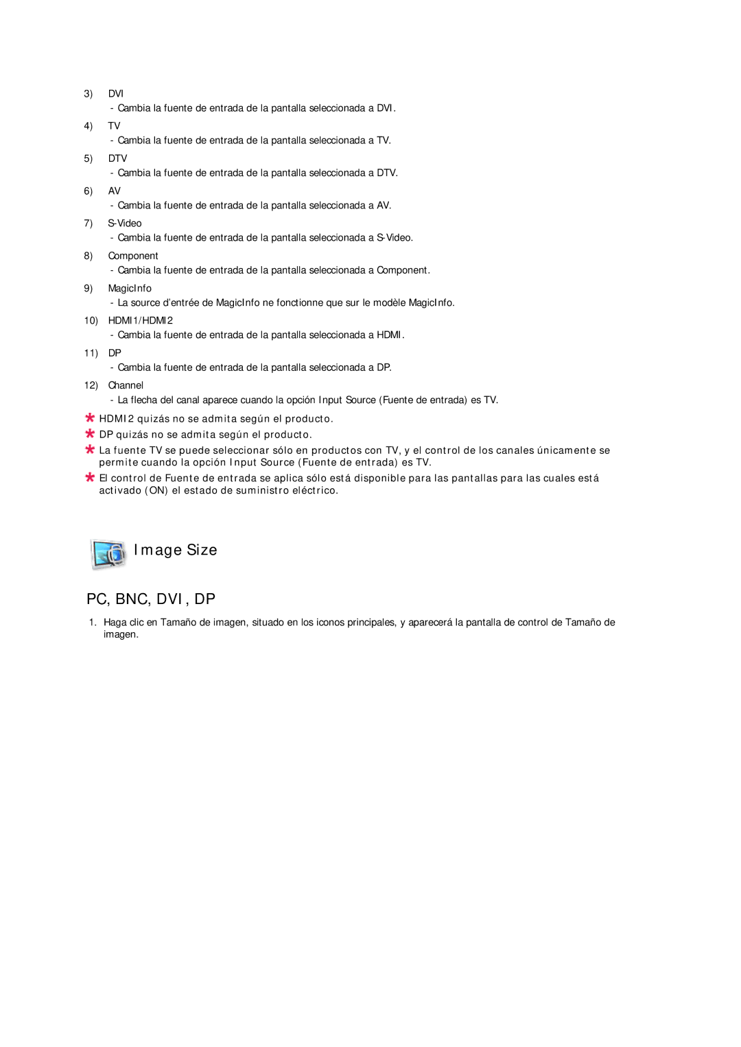 Samsung LH46CRPMBD/EN, LH46CRPMBC/EN, LH40CRPMBD/EN, LH40CRPMBC/EN manual Image Size, HDMI1/HDMI2 