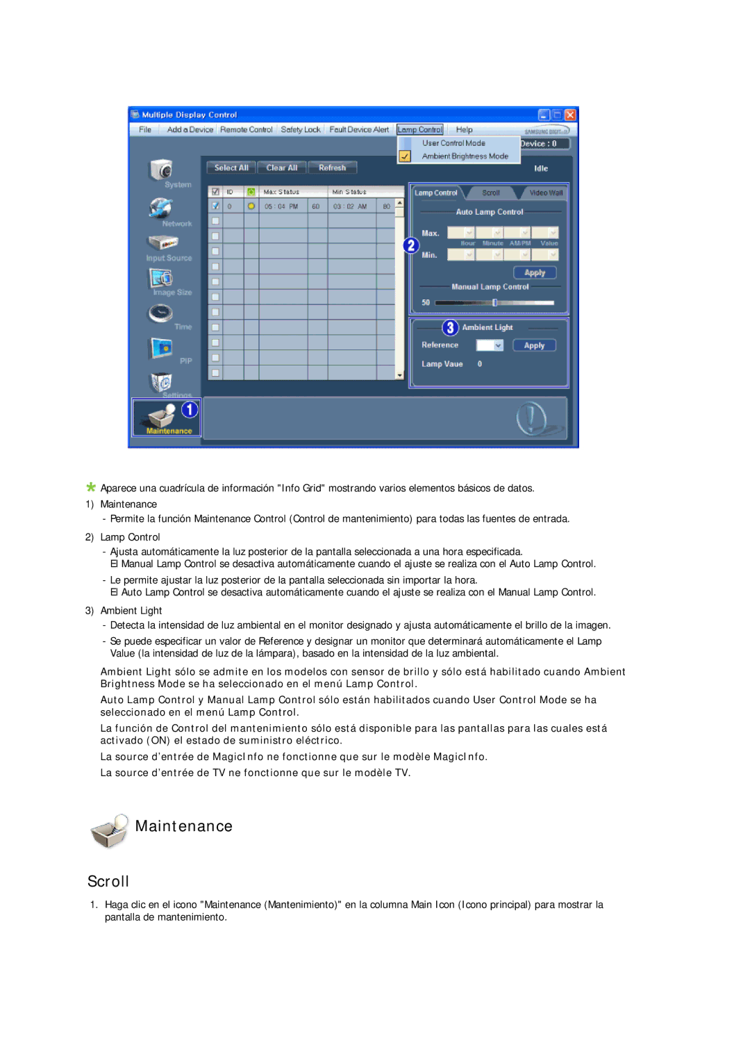 Samsung LH46CRPMBD/EN, LH46CRPMBC/EN, LH40CRPMBD/EN, LH40CRPMBC/EN manual Maintenance Scroll 