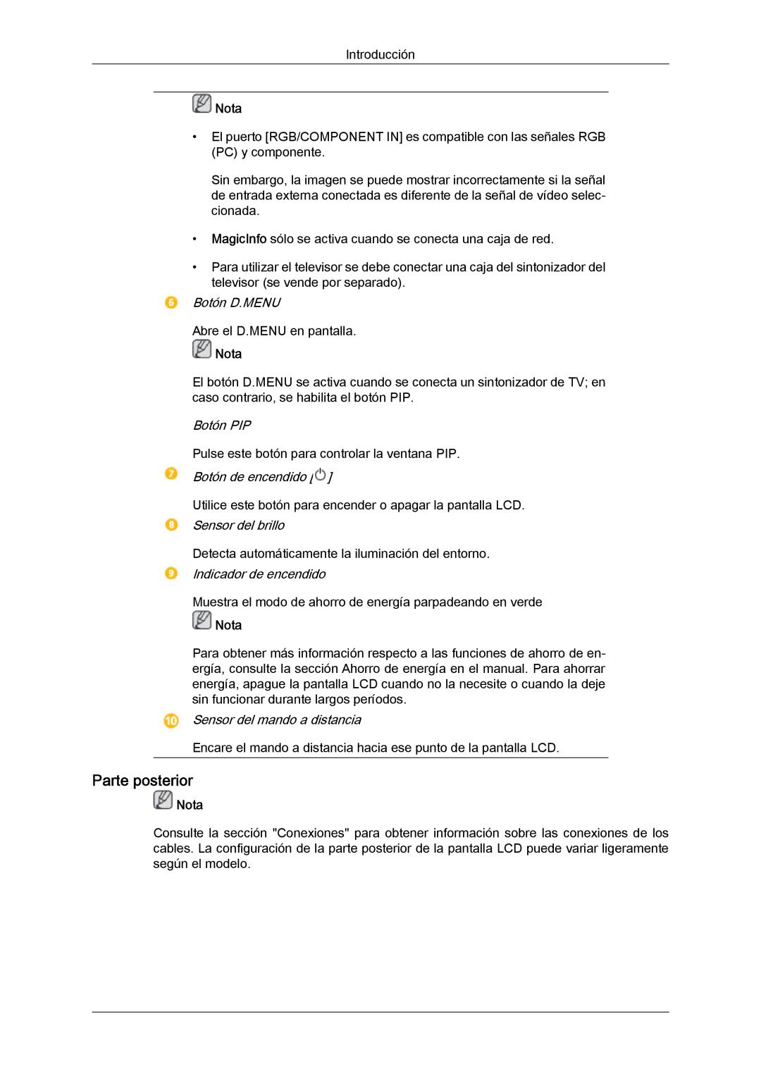 Samsung LH46CRPMBC/EN, LH46CRPMBD/EN, LH40CRPMBD/EN, LH40CRPMBC/EN manual Parte posterior 