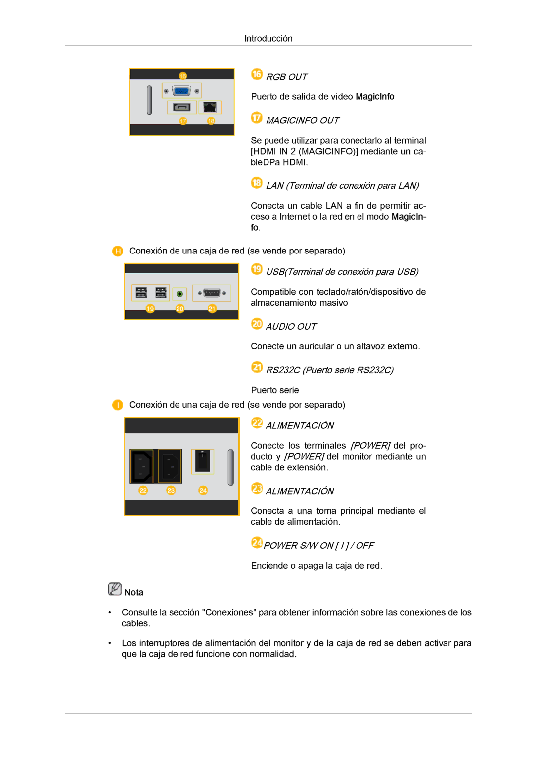 Samsung LH40CRPMBD/EN LAN Terminal de conexión para LAN, USBTerminal de conexión para USB, RS232C Puerto serie RS232C 