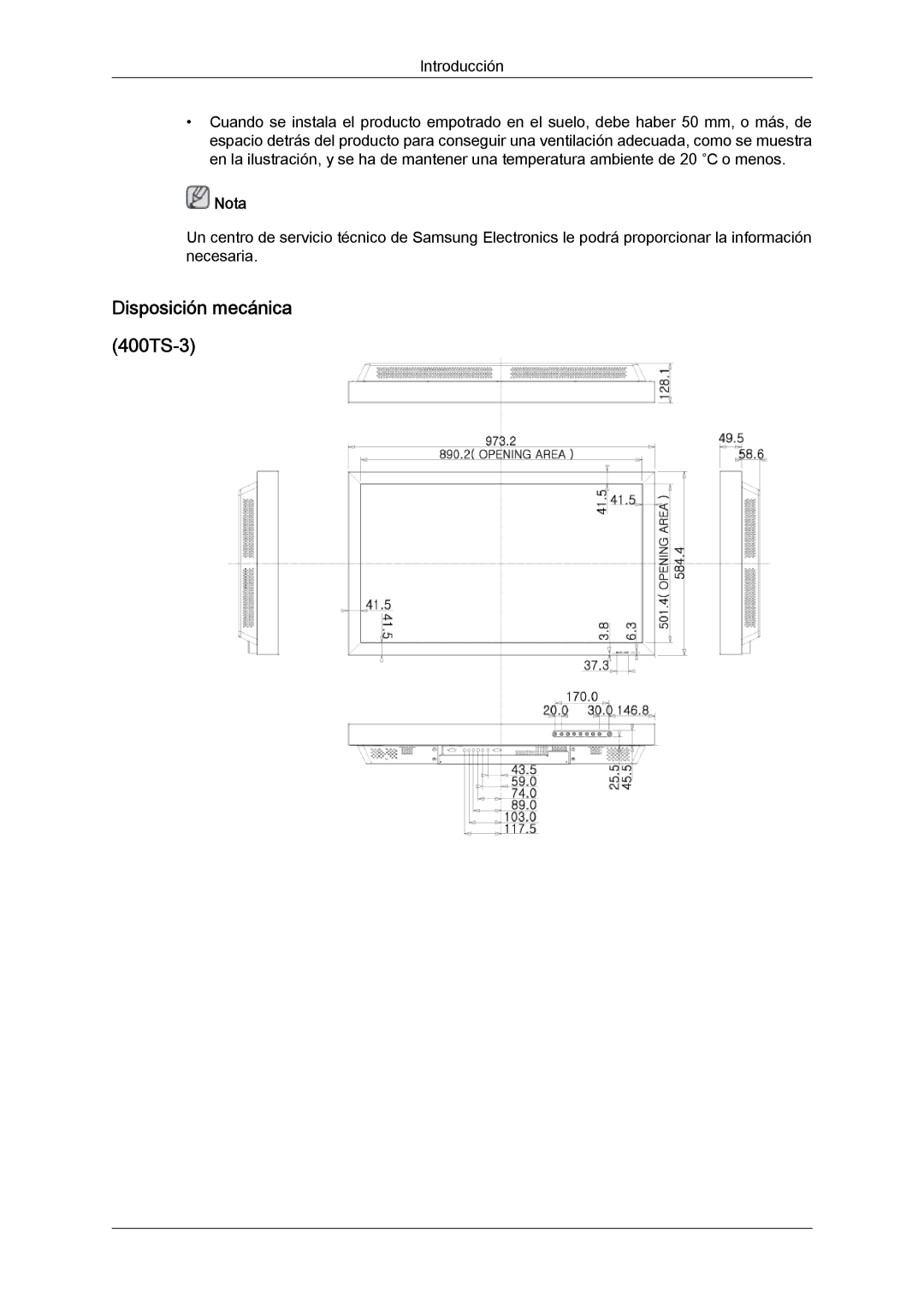 Samsung LH46CRPMBD/EN, LH46CRPMBC/EN, LH40CRPMBD/EN, LH40CRPMBC/EN manual Disposición mecánica 400TS-3 