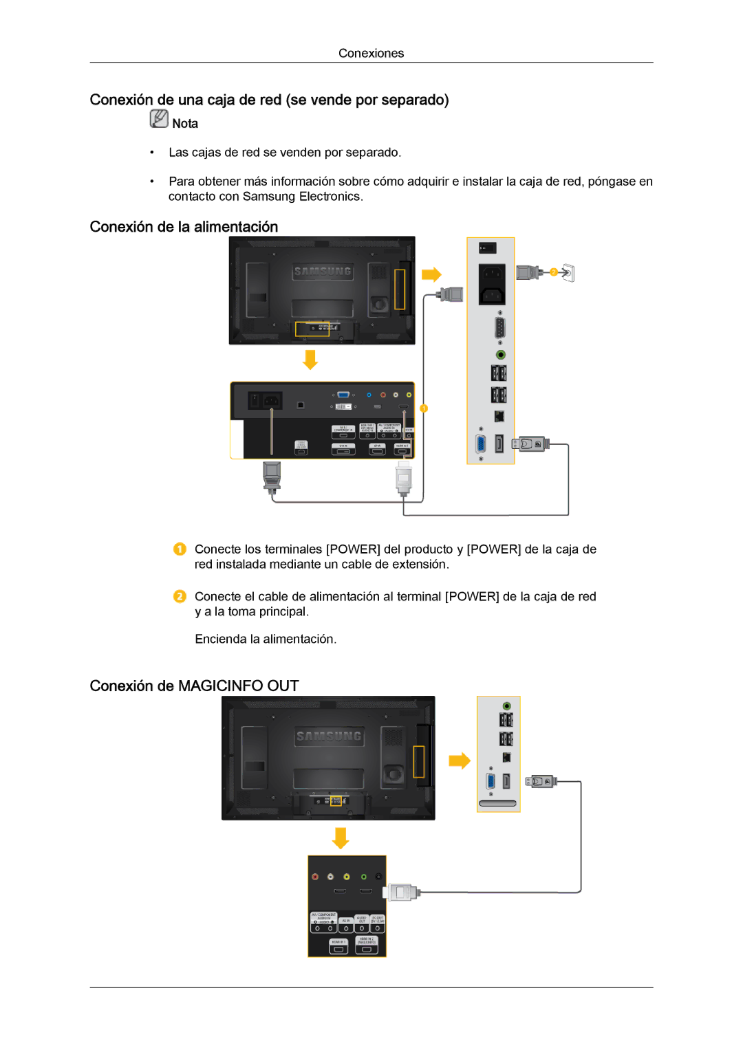 Samsung LH40CRPMBD/EN, LH46CRPMBD/EN manual Conexión de una caja de red se vende por separado, Conexión de la alimentación 