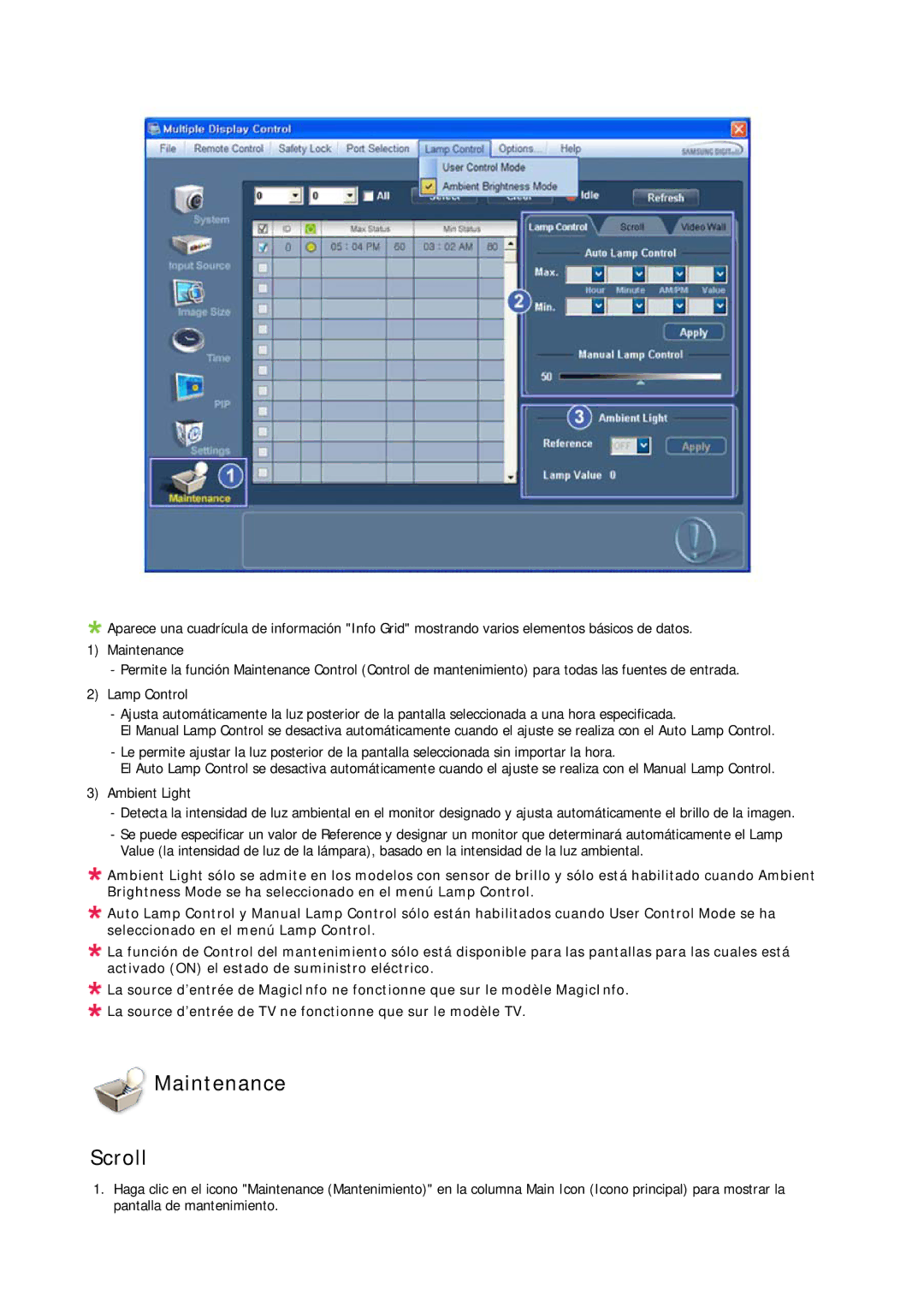 Samsung LH40CRPMBD/EN, LH46CRPMBD/EN, LH46CRPMBC/EN, LH40CRPMBC/EN manual Maintenance Scroll 