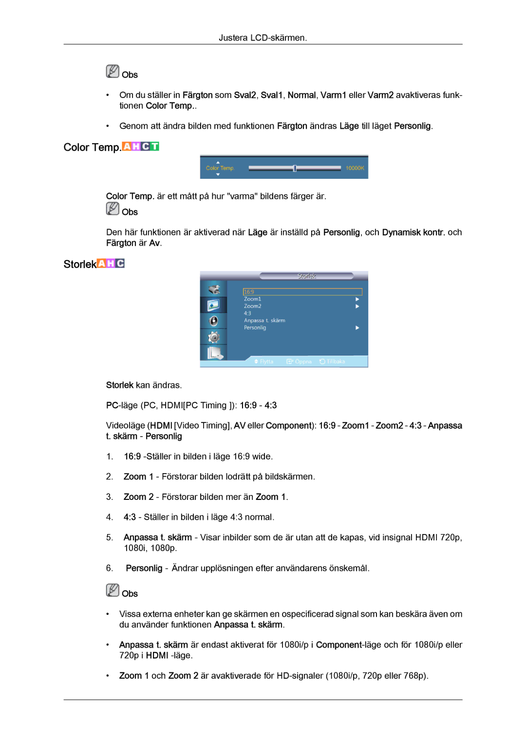 Samsung LH46CRPMBD/EN, LH46CRPMBC/EN, LH40CRPMBD/EN, LH40CRPMBC/EN manual Color Temp 