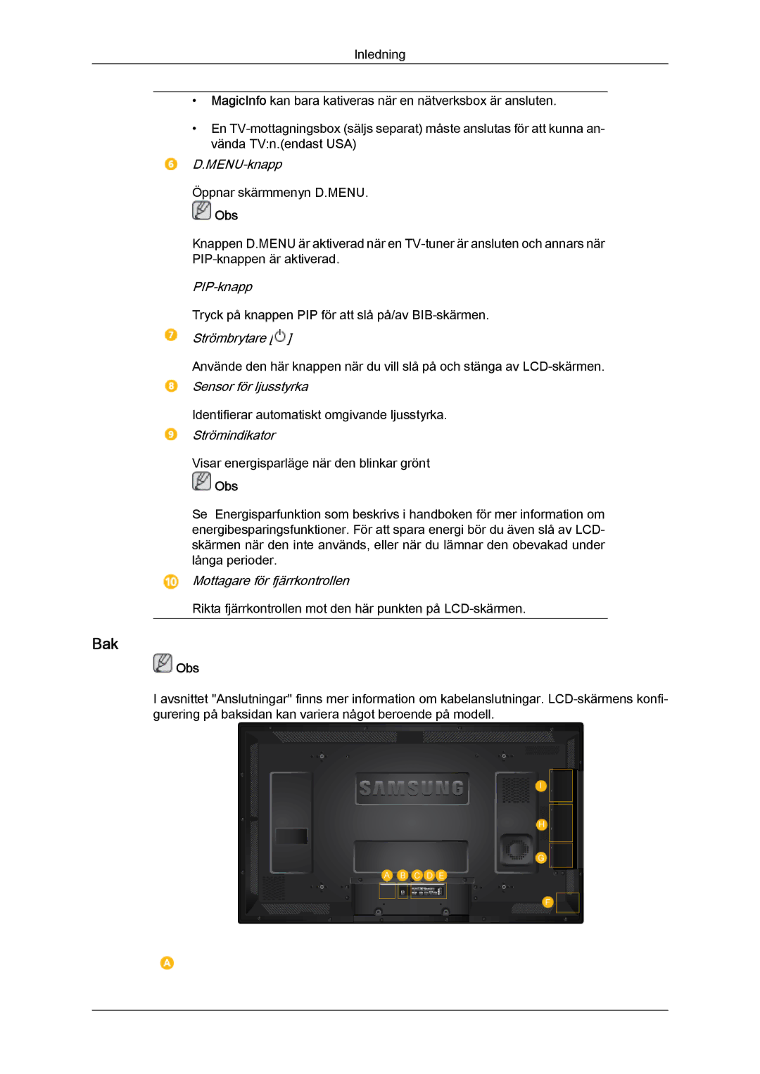 Samsung LH46CRPMBC/EN, LH46CRPMBD/EN, LH40CRPMBD/EN, LH40CRPMBC/EN manual Bak 