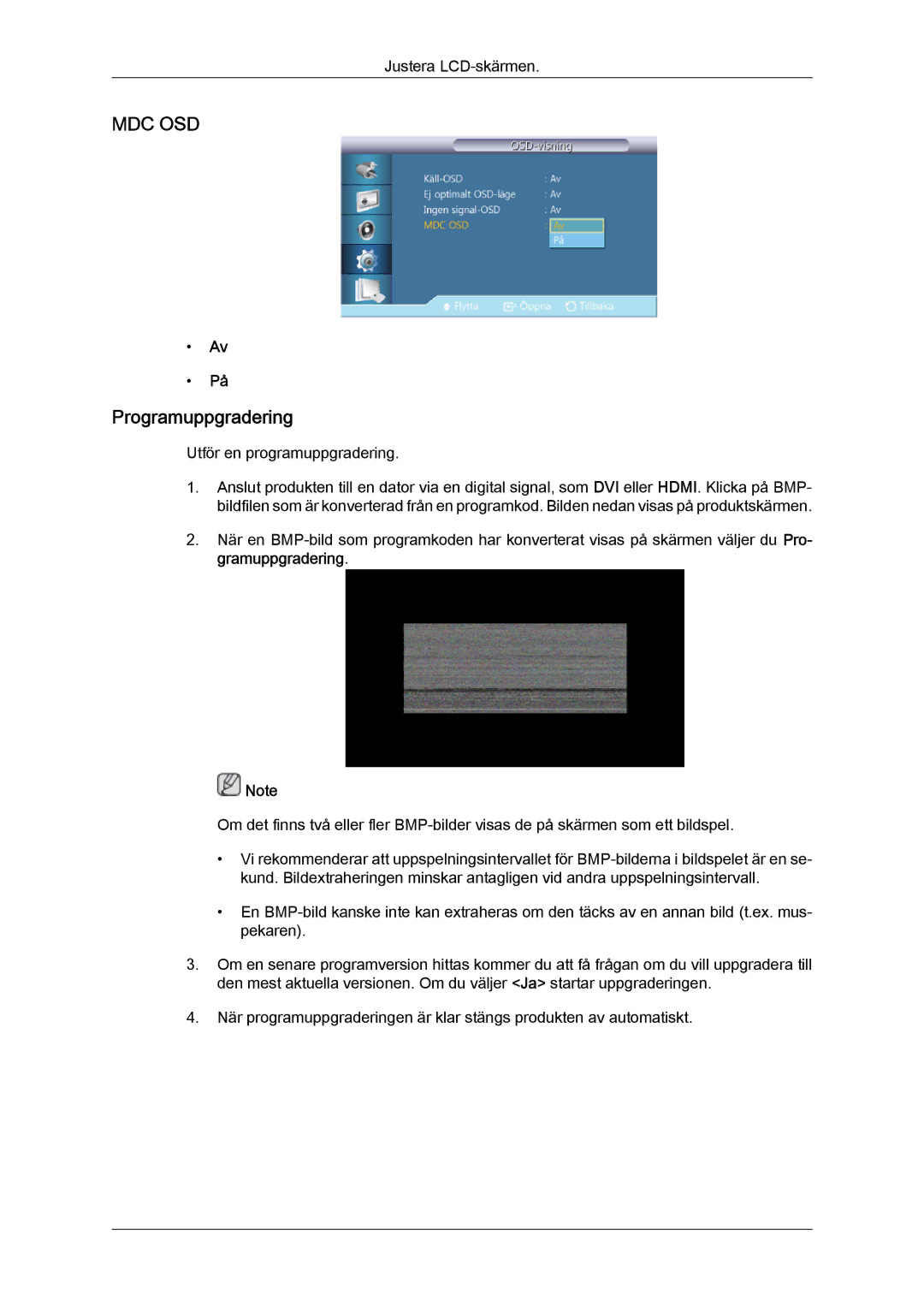 Samsung LH40CRPMBD/EN, LH46CRPMBD/EN, LH46CRPMBC/EN, LH40CRPMBC/EN manual Mdc Osd, Programuppgradering 