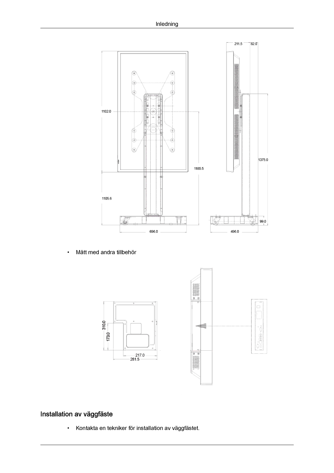 Samsung LH40CRPMBC/EN, LH46CRPMBD/EN, LH46CRPMBC/EN, LH40CRPMBD/EN manual Installation av väggfäste 