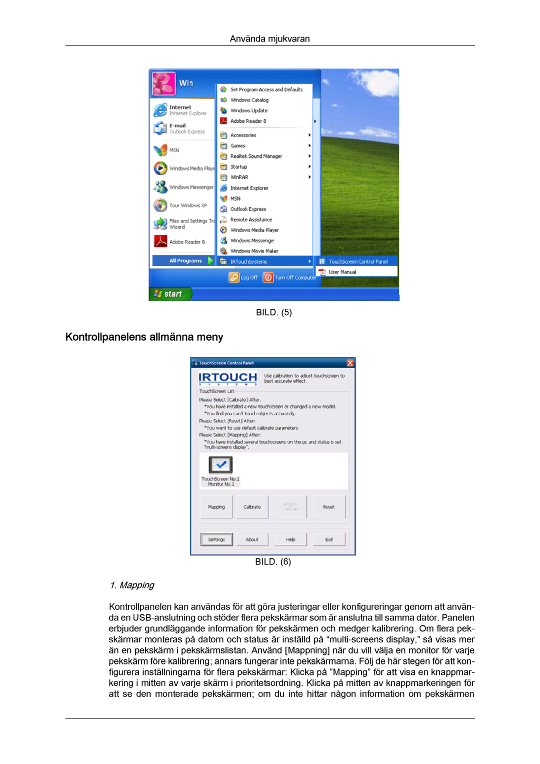 Samsung LH40CRPMBD/EN, LH46CRPMBD/EN, LH46CRPMBC/EN, LH40CRPMBC/EN manual Kontrollpanelens allmänna meny, Mapping 