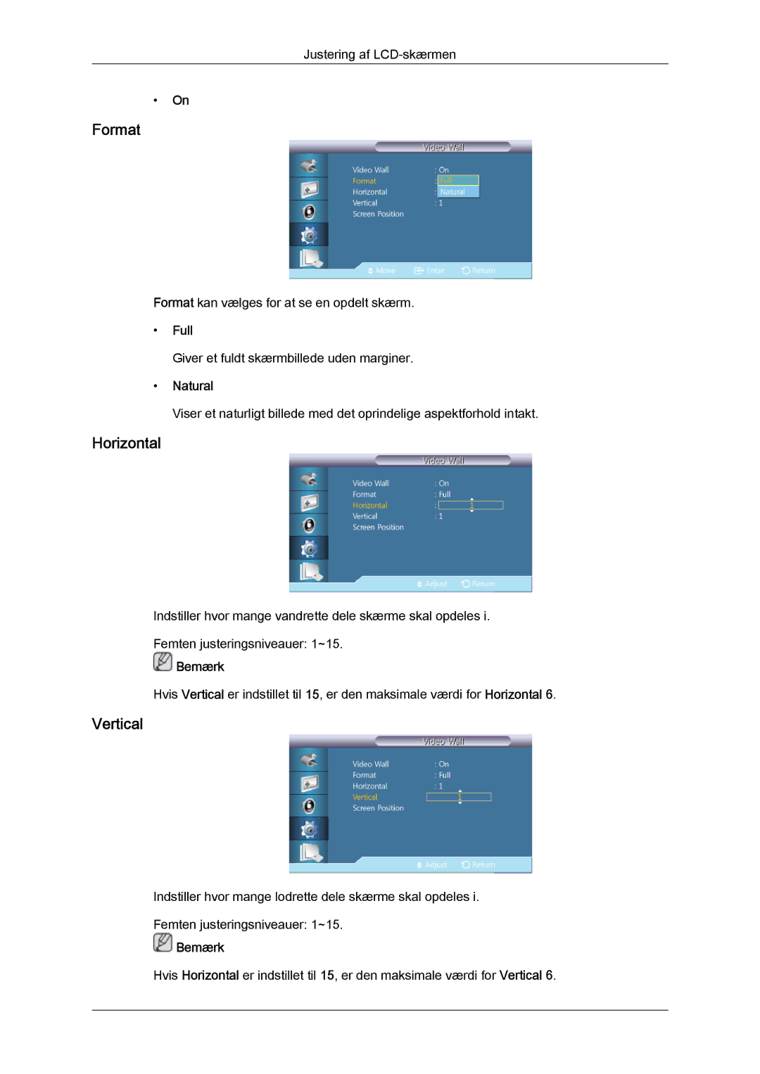 Samsung LH46CRPMBD/EN, LH46CRPMBC/EN, LH40CRPMBD/EN, LH40CRPMBC/EN manual Format, Horizontal, Vertical, Full 