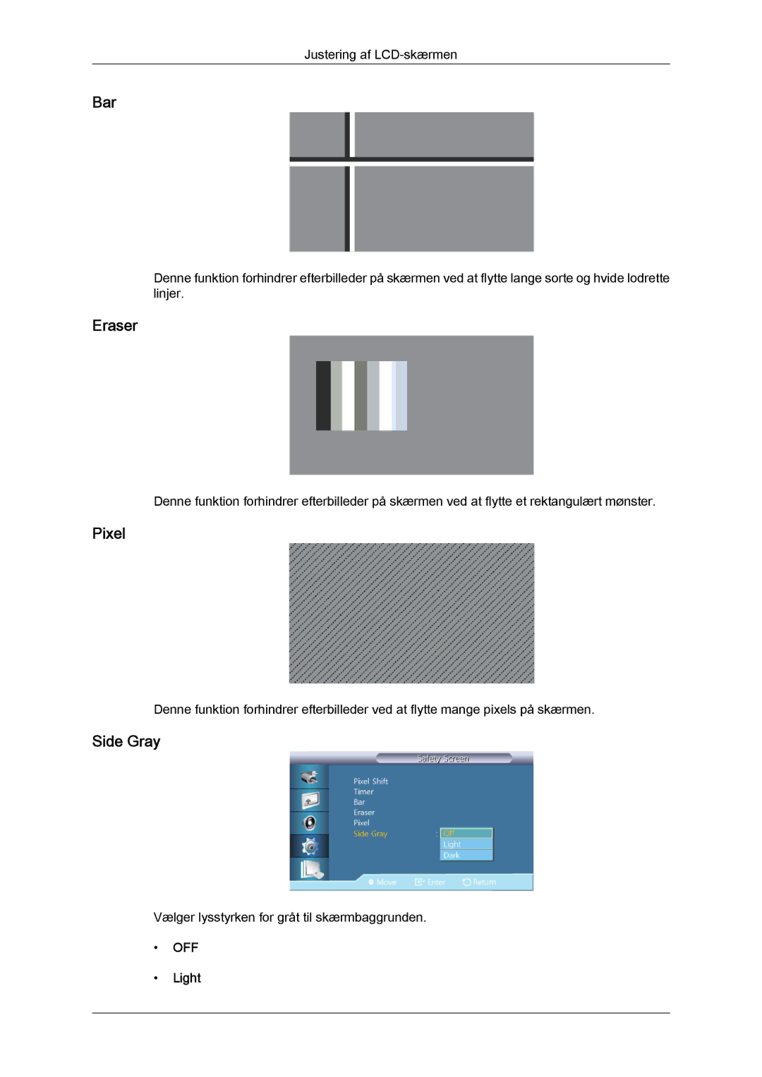 Samsung LH46CRPMBD/EN, LH46CRPMBC/EN, LH40CRPMBD/EN, LH40CRPMBC/EN manual Bar, Eraser, Pixel, Side Gray, Light 