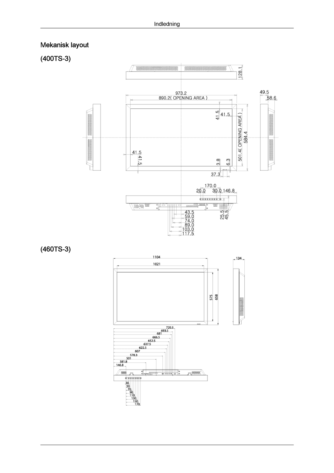 Samsung LH46CRPMBD/EN, LH46CRPMBC/EN, LH40CRPMBD/EN, LH40CRPMBC/EN manual Mekanisk layout 400TS-3 460TS-3 