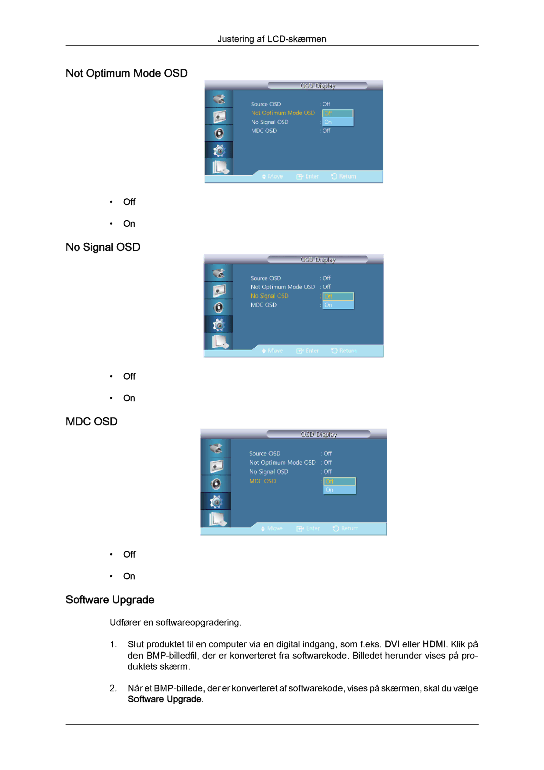 Samsung LH40CRPMBD/EN, LH46CRPMBD/EN, LH46CRPMBC/EN, LH40CRPMBC/EN Not Optimum Mode OSD, No Signal OSD, Software Upgrade 