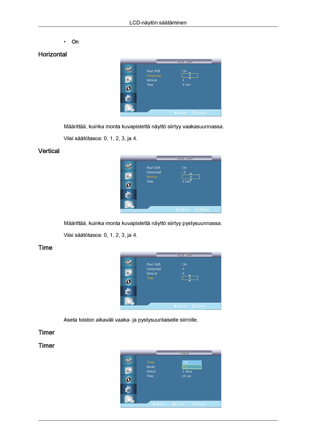 Samsung LH46CRPMBC/EN, LH46CRPMBD/EN, LH40CRPMBD/EN, LH40CRPMBC/EN manual Timer 