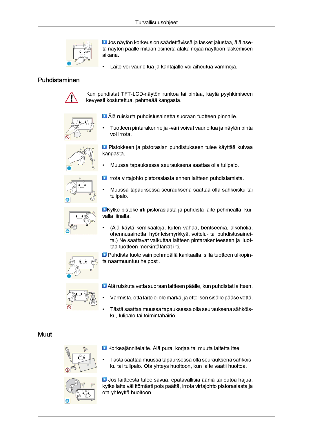 Samsung LH46CRPMBC/EN, LH46CRPMBD/EN, LH40CRPMBD/EN, LH40CRPMBC/EN manual Puhdistaminen, Muut 