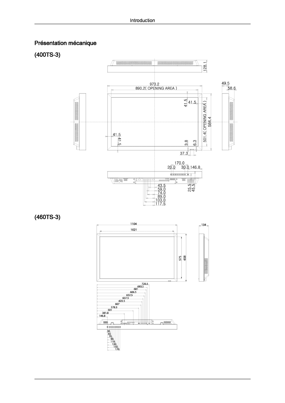 Samsung LH46CRPMBD/EN, LH46CRPMBC/EN, LH40CRPMBD/EN, LH40CRPMBC/EN manual Présentation mécanique 400TS-3 460TS-3, Introduction 