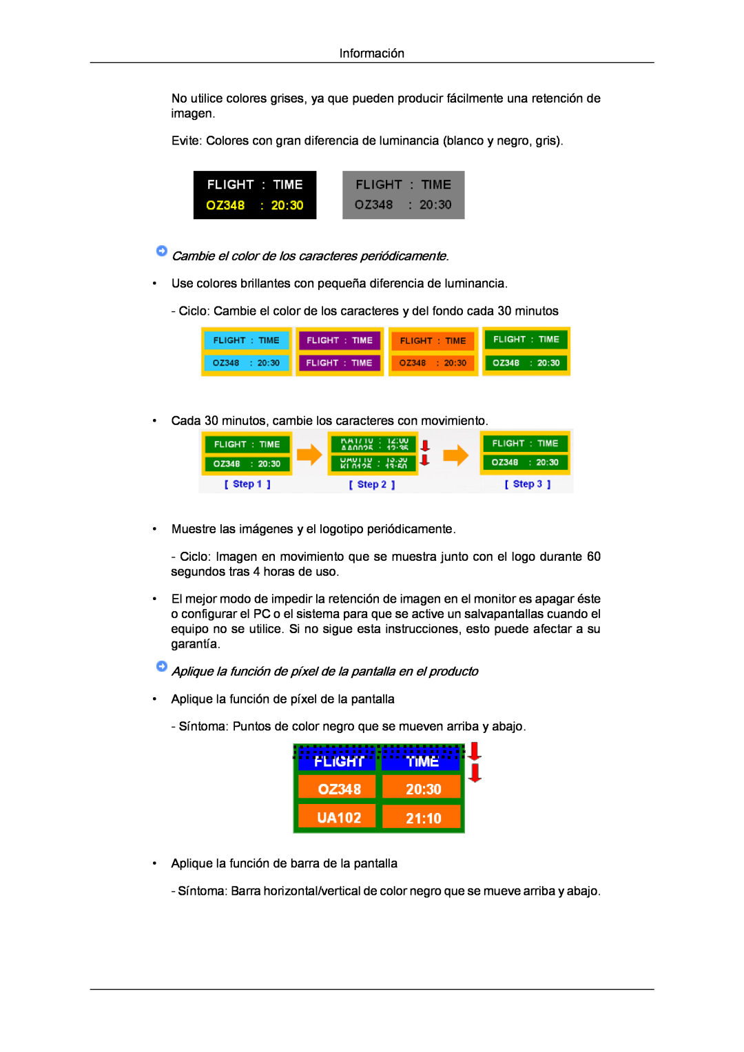Samsung LH46CRPMBD/EN, LH46CRPMBC/EN, LH40CRPMBD/EN, LH40CRPMBC/EN manual Cambie el color de los caracteres periódicamente 