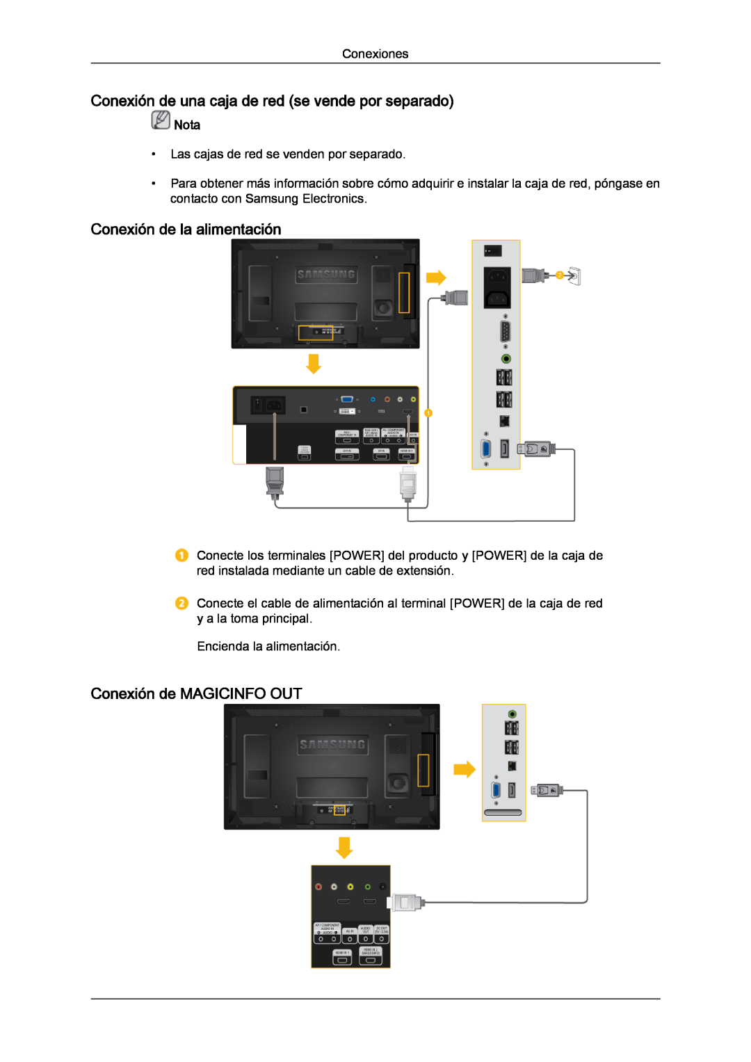 Samsung LH40CRPMBD/EN, LH46CRPMBD/EN Conexión de una caja de red se vende por separado, Conexión de la alimentación, Nota 