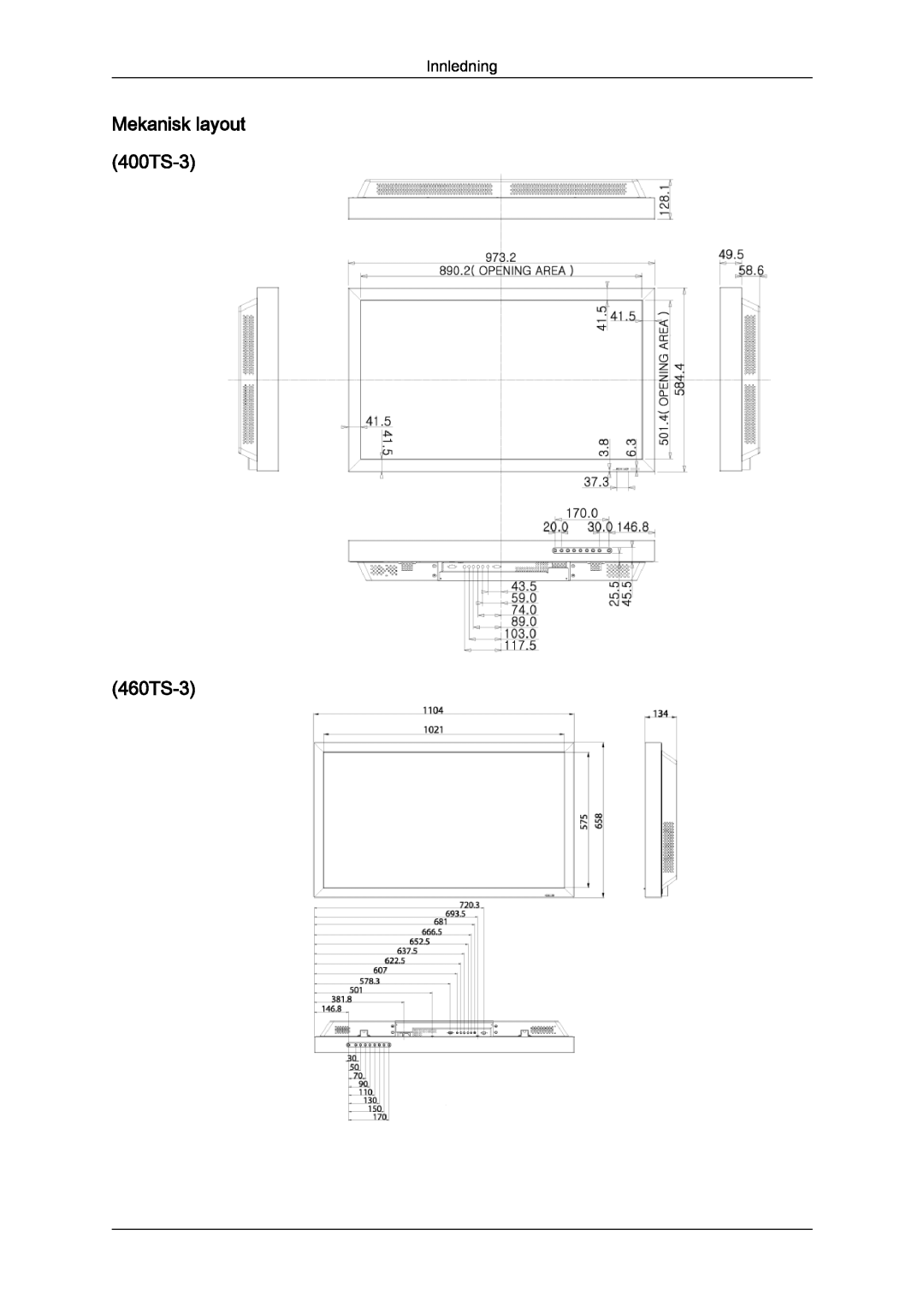 Samsung LH46CRPMBD/EN, LH46CRPMBC/EN, LH40CRPMBD/EN, LH40CRPMBC/EN manual 460TS-3, Mekanisk layout 400TS-3 