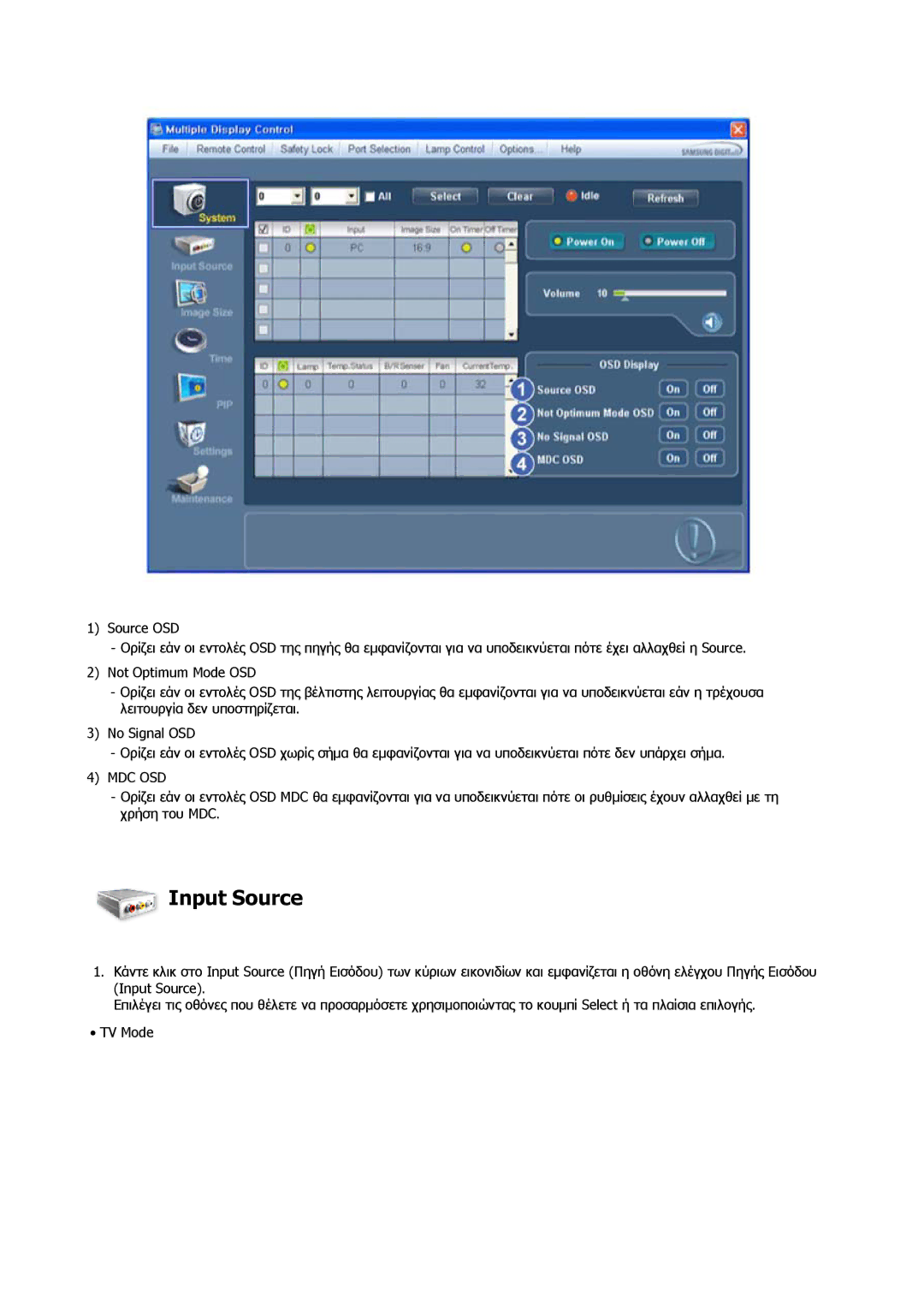 Samsung LH46CRPMBD/EN, LH46CRPMBC/EN, LH40CRPMBD/EN manual Input Source, Mdc Osd 