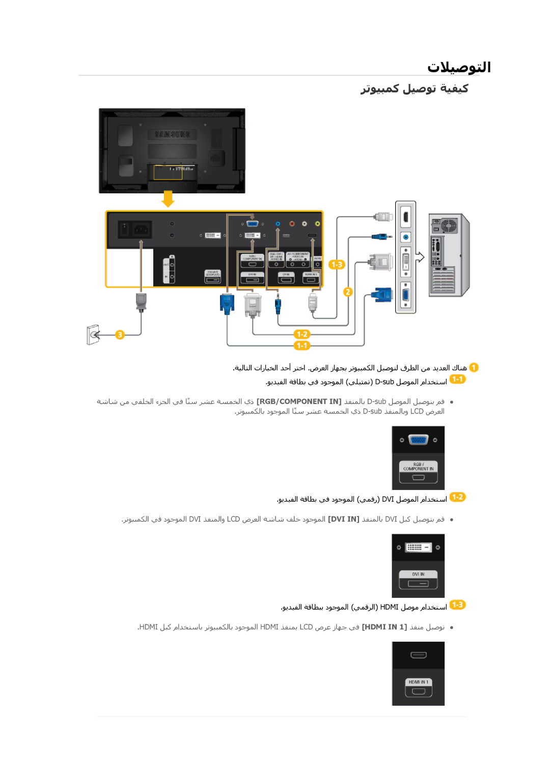 Samsung LH46CSPLBC/NG, LH46CSPLBC/EN, LH40CSPLBC/EN, LH40CSPLBC/HD, LH46CSPLBC/XY, LH40CSPLBC/XY تﻼﻴﺻﻮﺘﻟا, ﺮﺗﻮﻴﺒﻤآ ﻞﻴﺻﻮﺗ ﺔﻴﻔﻴآ 